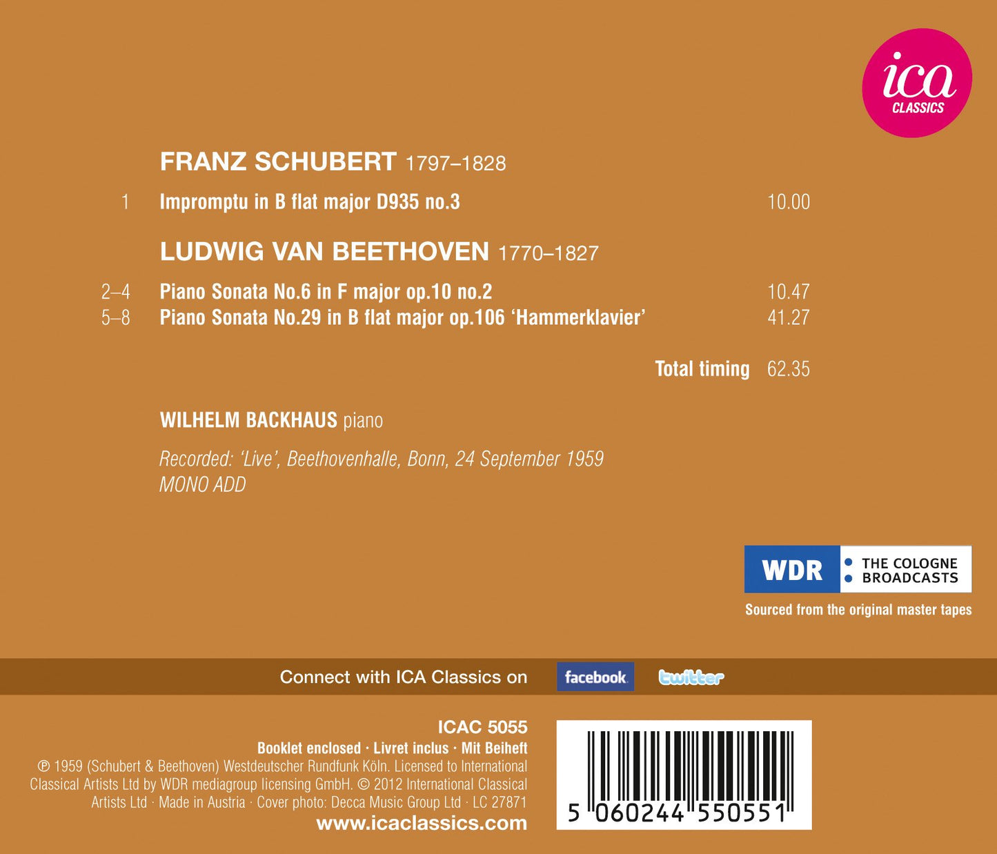 Schubert: Impromptu in B flat - Beethoven: Piano Sonatas Nos