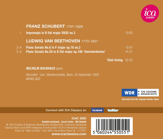 Schubert: Impromptu in B flat - Beethoven: Piano Sonatas Nos