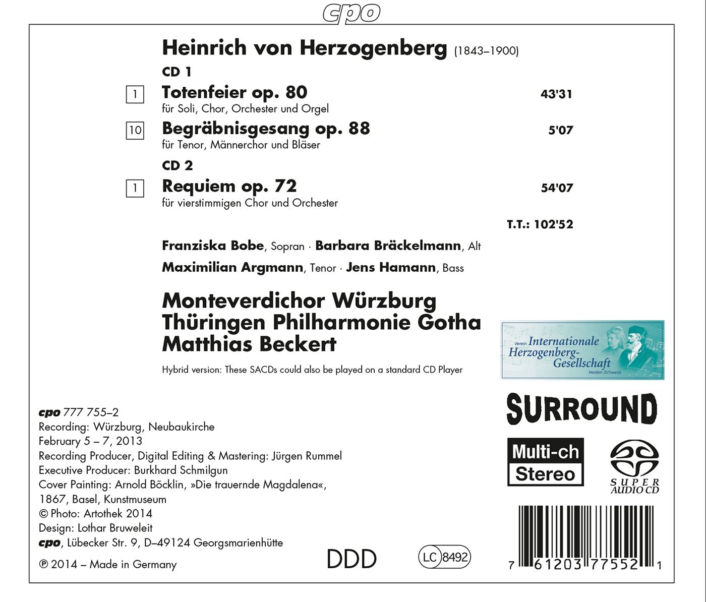 Herzogenberg: Totenfeier & Requiem