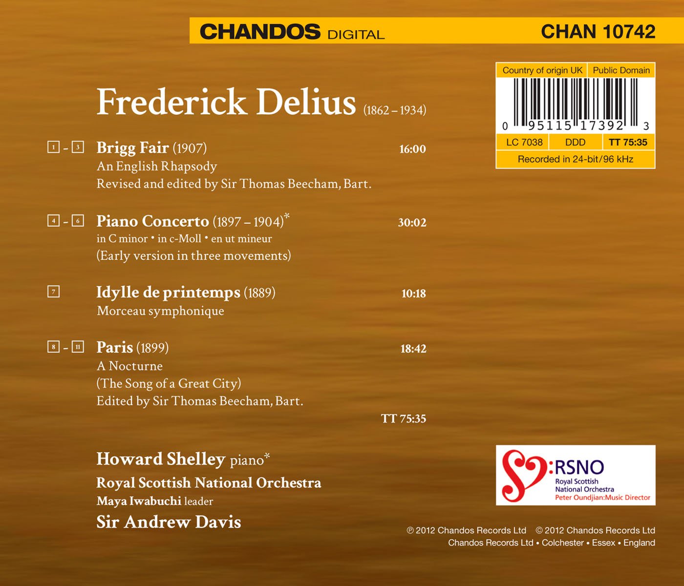 Delius: Piano Concerto - Paris - Idylle Printemps - Brigg Fa