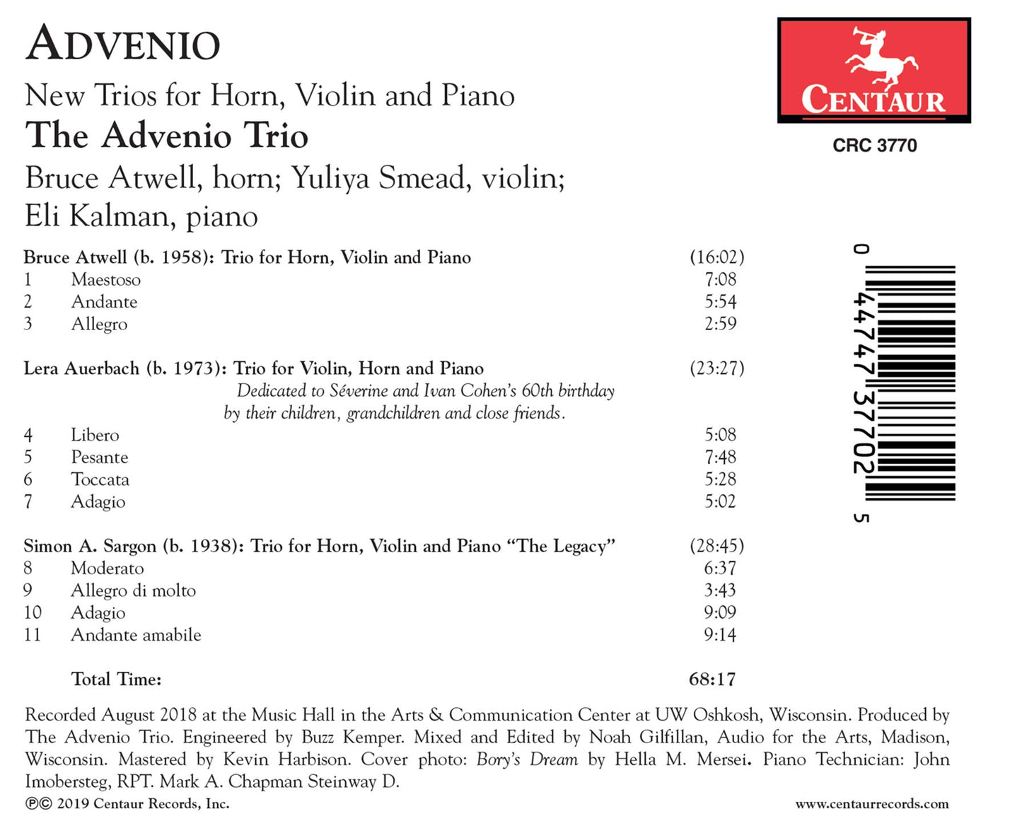 Advenio:  New Trios for Horn, Violin and Piano