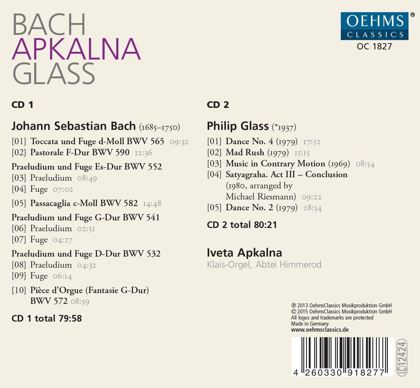 Bach & Glass: Works for Organ