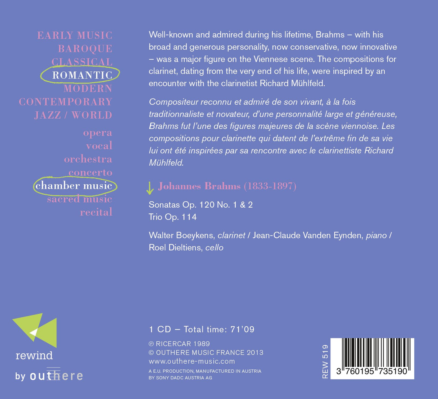 Brahms: Sonaten, Op. 120 & Trio, Op. 114