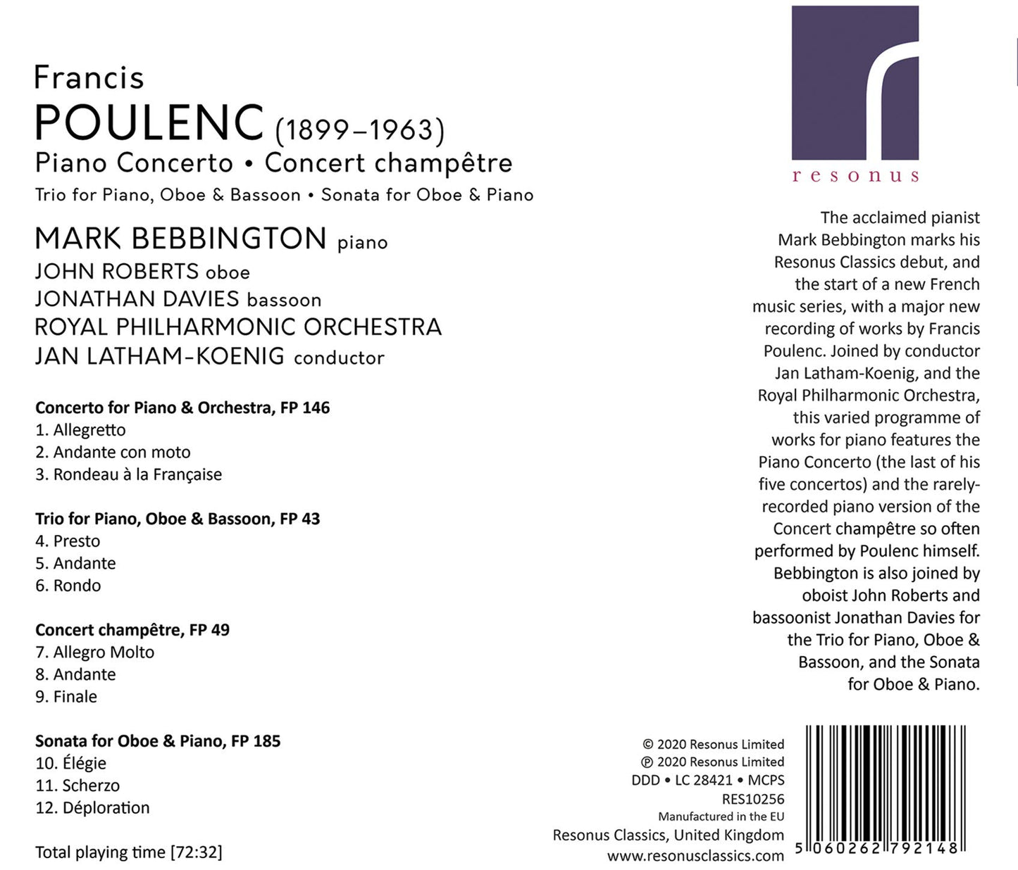 Francis Poulenc: Piano Concerto & Concert Champêtre