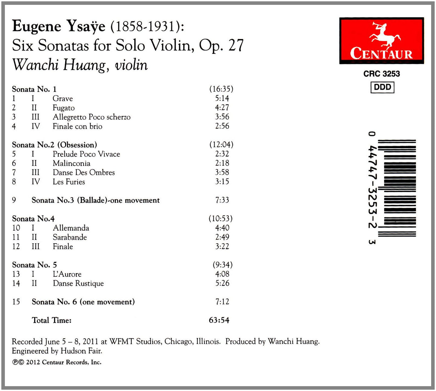 Ysaÿe: 6 Sonatas for Solo Violin, Op. 27