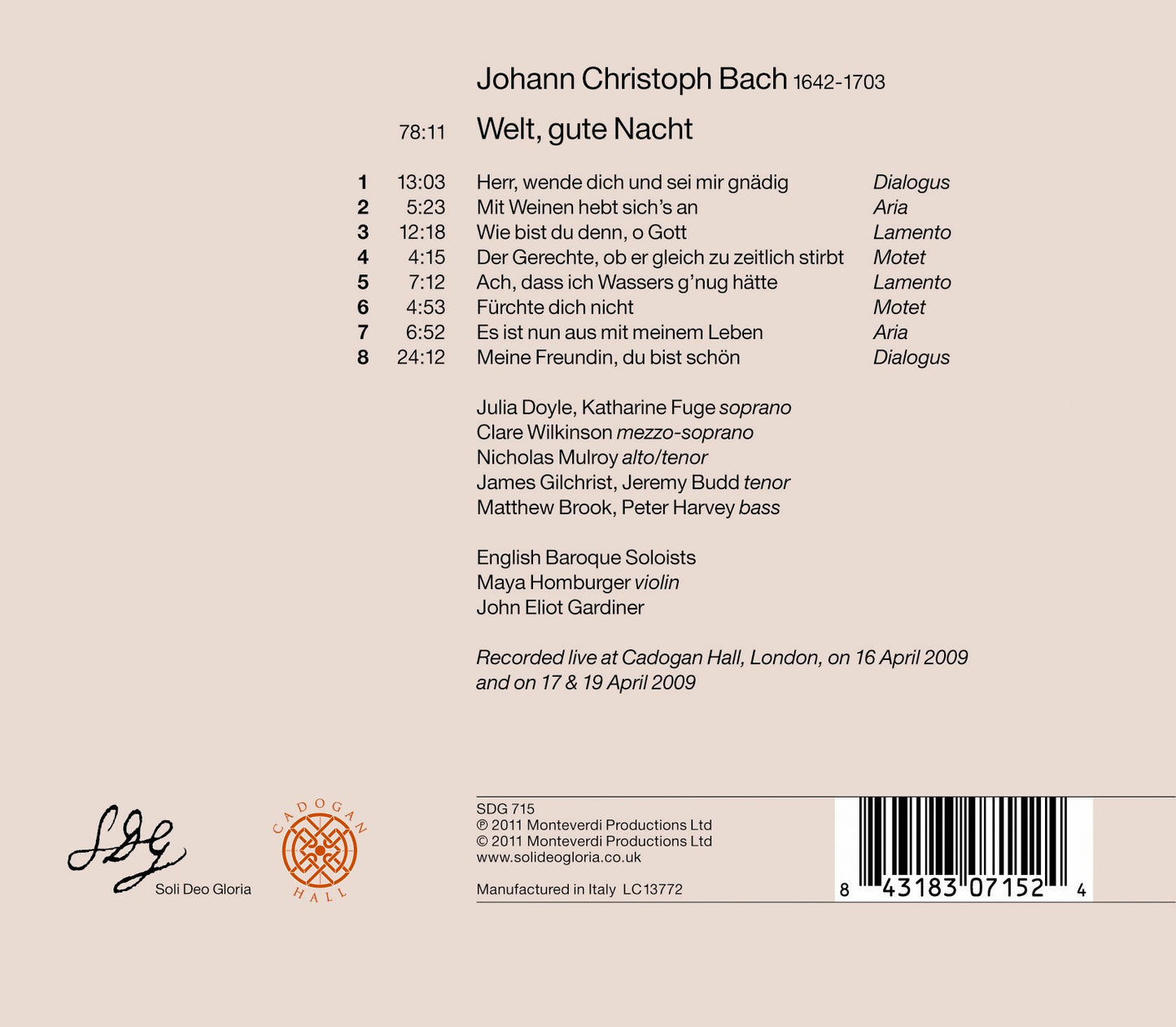 Bach: Welt, gute Nacht