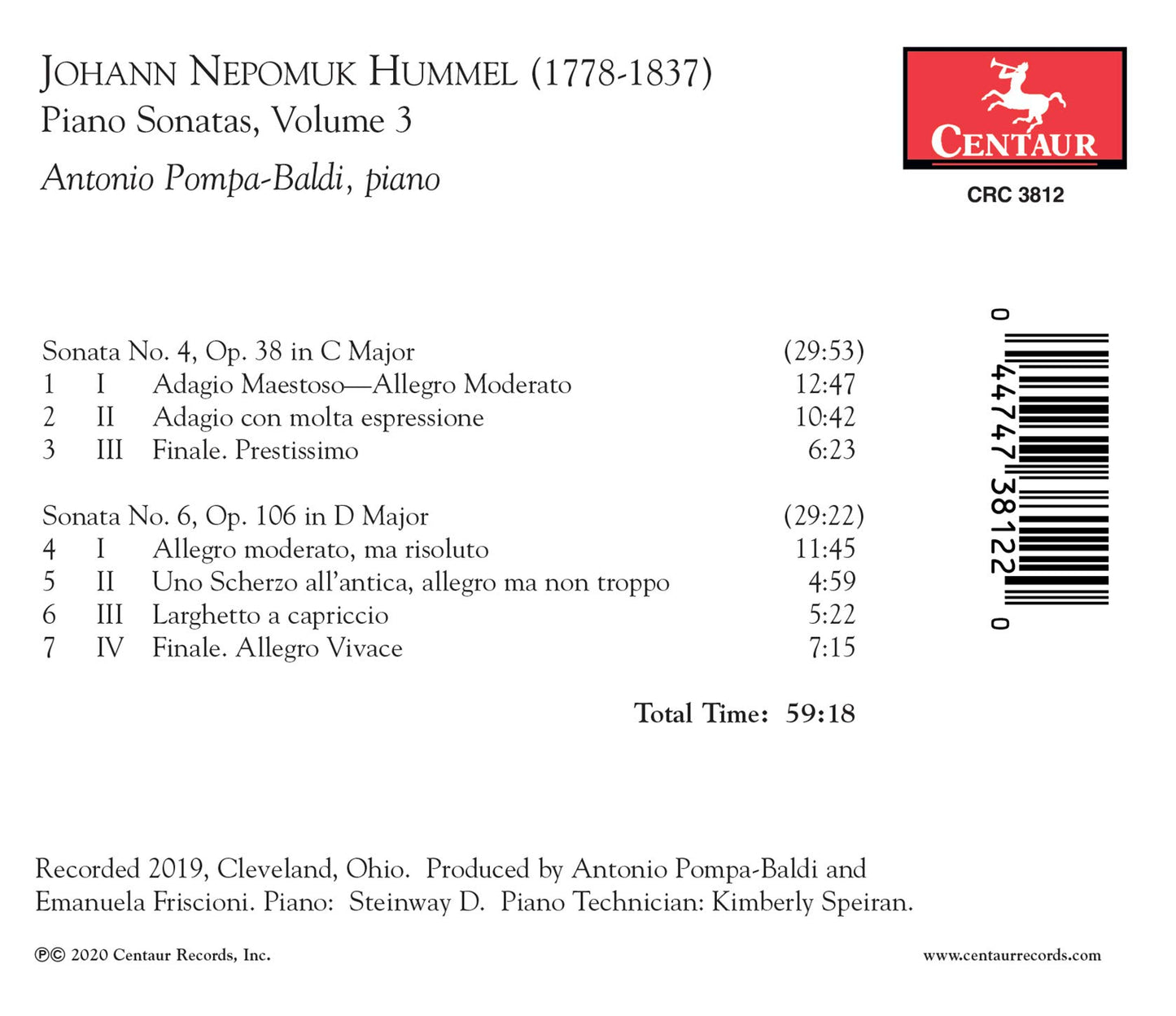Hummel: Piano Sonatas, Vol. 3
