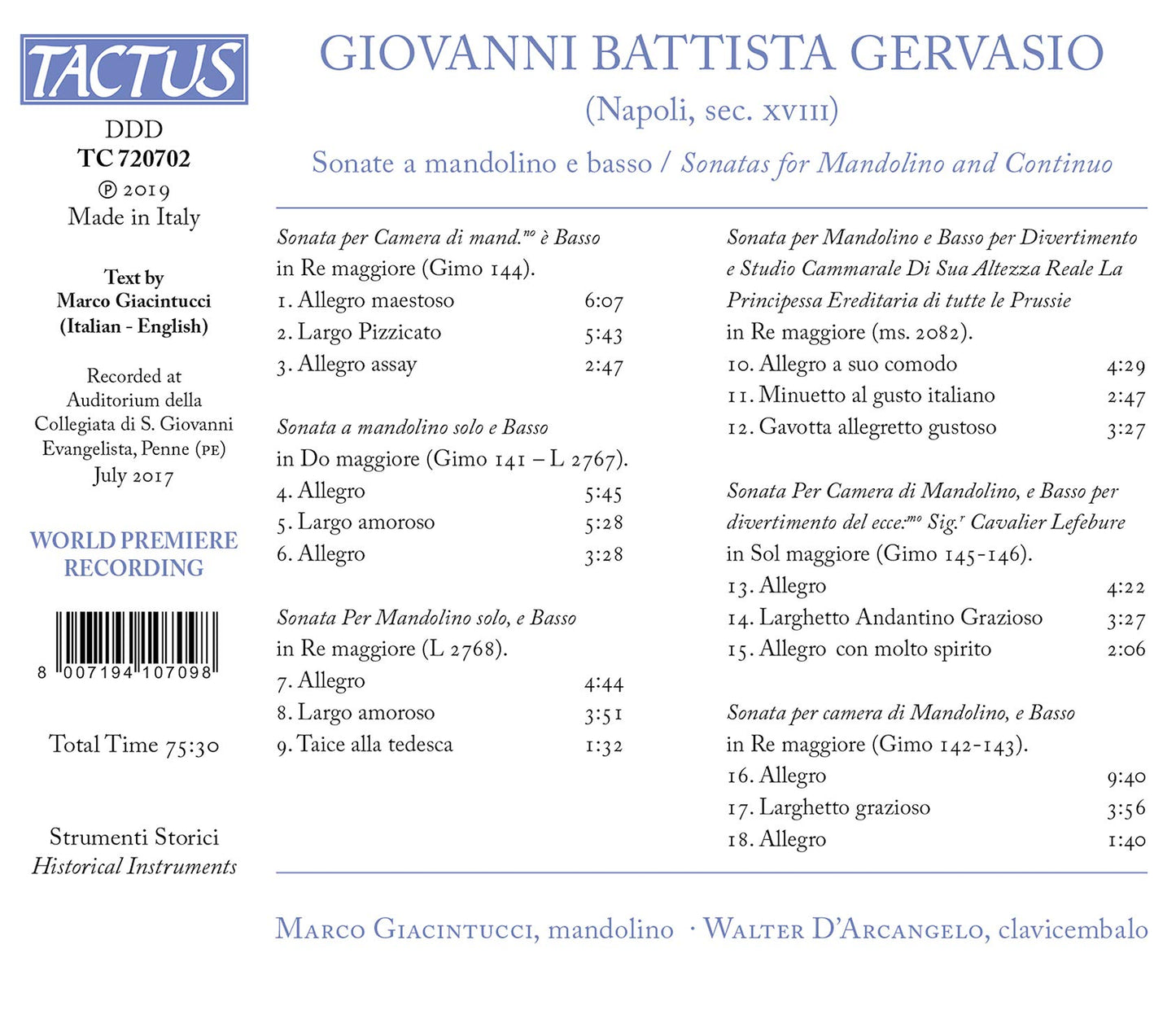 Gervasio: Sonate a mandolino e basso