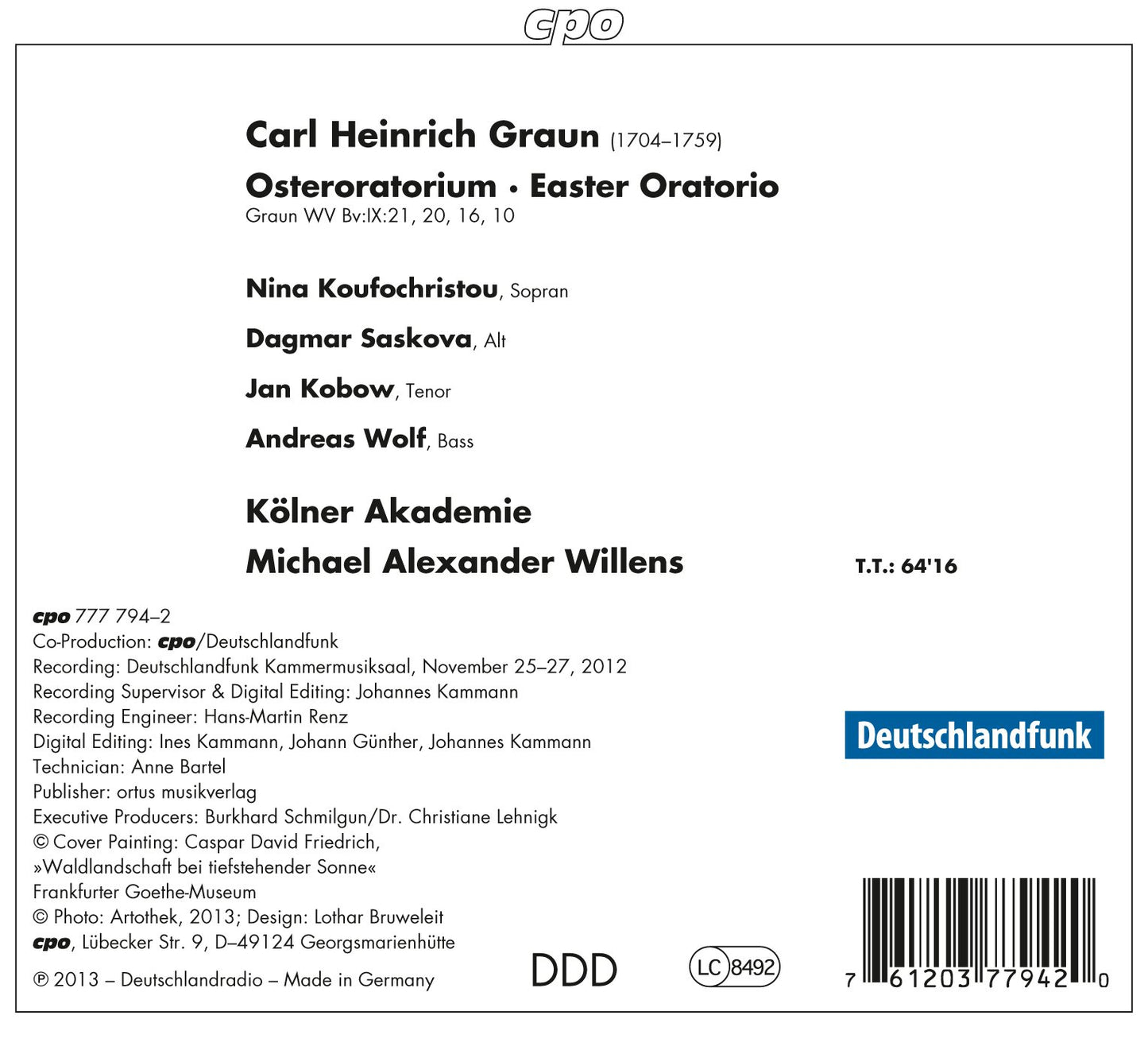 Graun, C.H.: Easter Oratorio