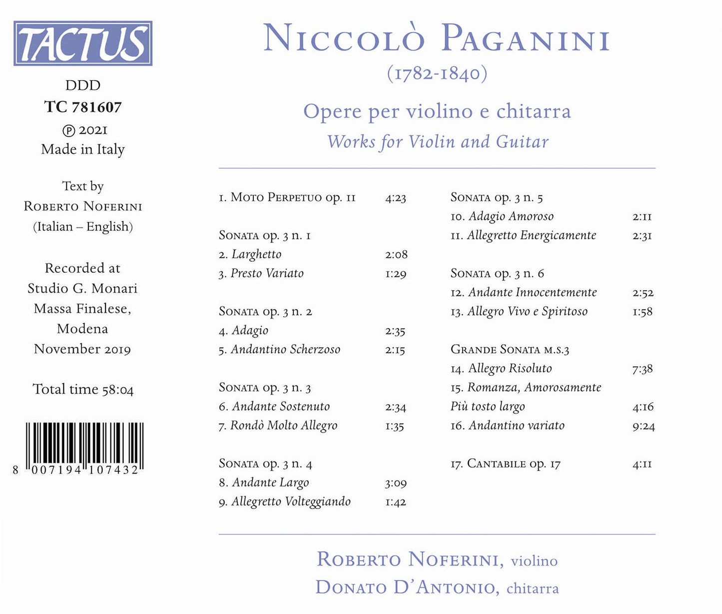 Paganini: Opere per violino e chitarra