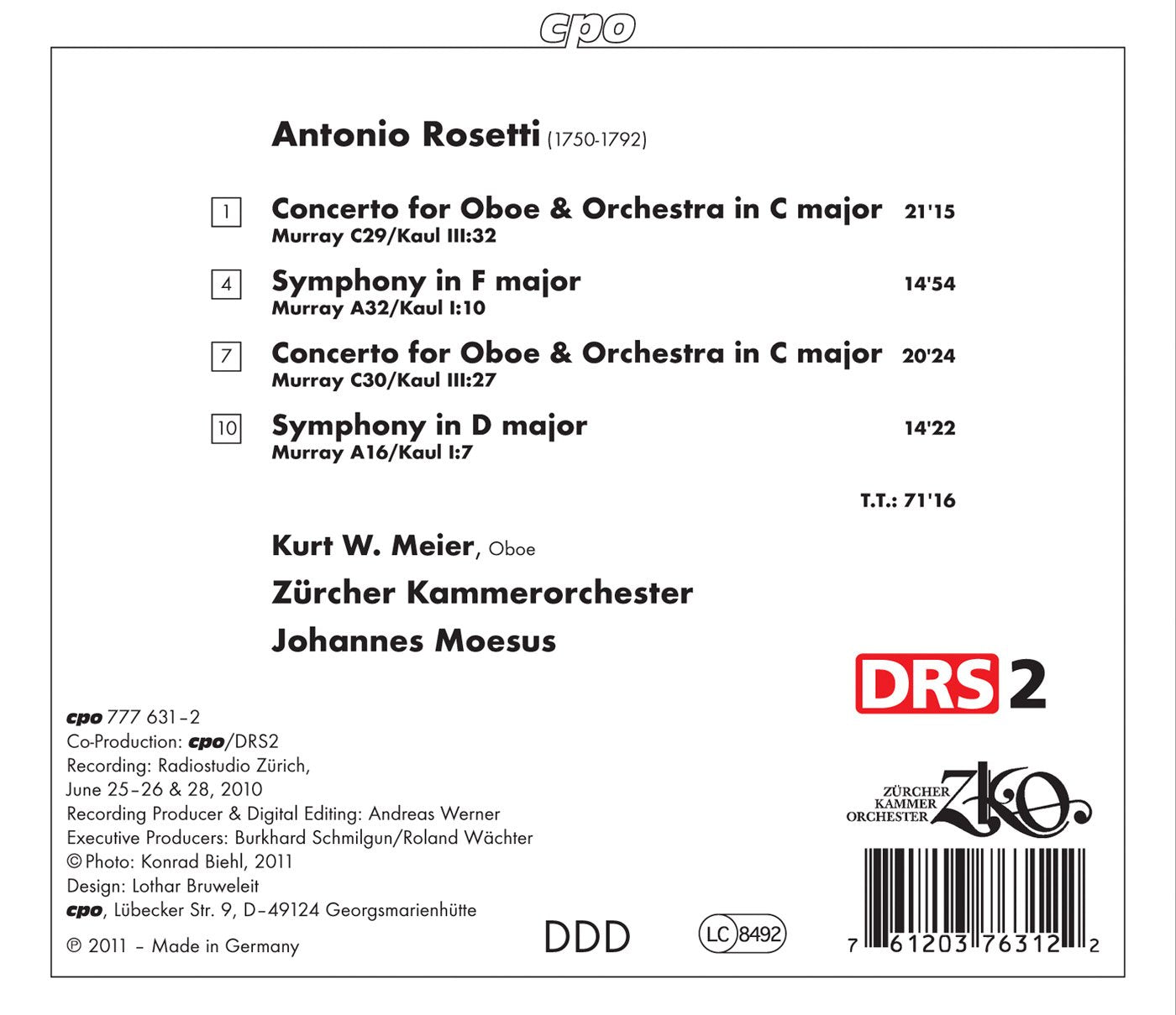 Rosetti: Oboe Concertos and Symphonies