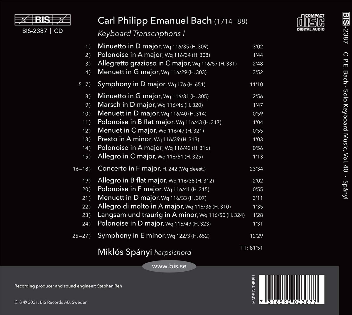 C.P.E. Bach: The Solo Keyboard Music, Vol. 40