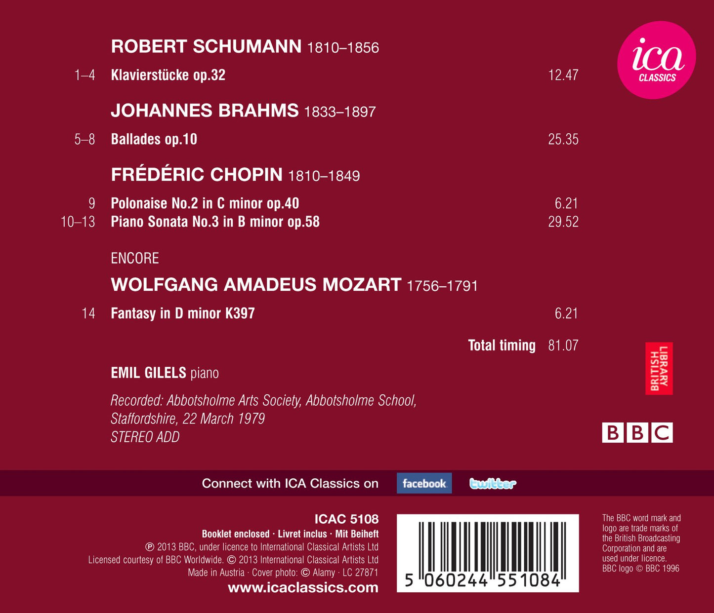 Schumann, Brahms, Chopin & Mozart: Piano Works