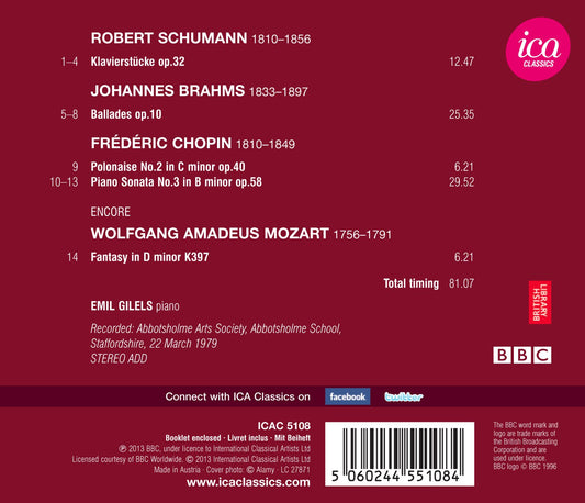 Schumann, Brahms, Chopin & Mozart: Piano Works