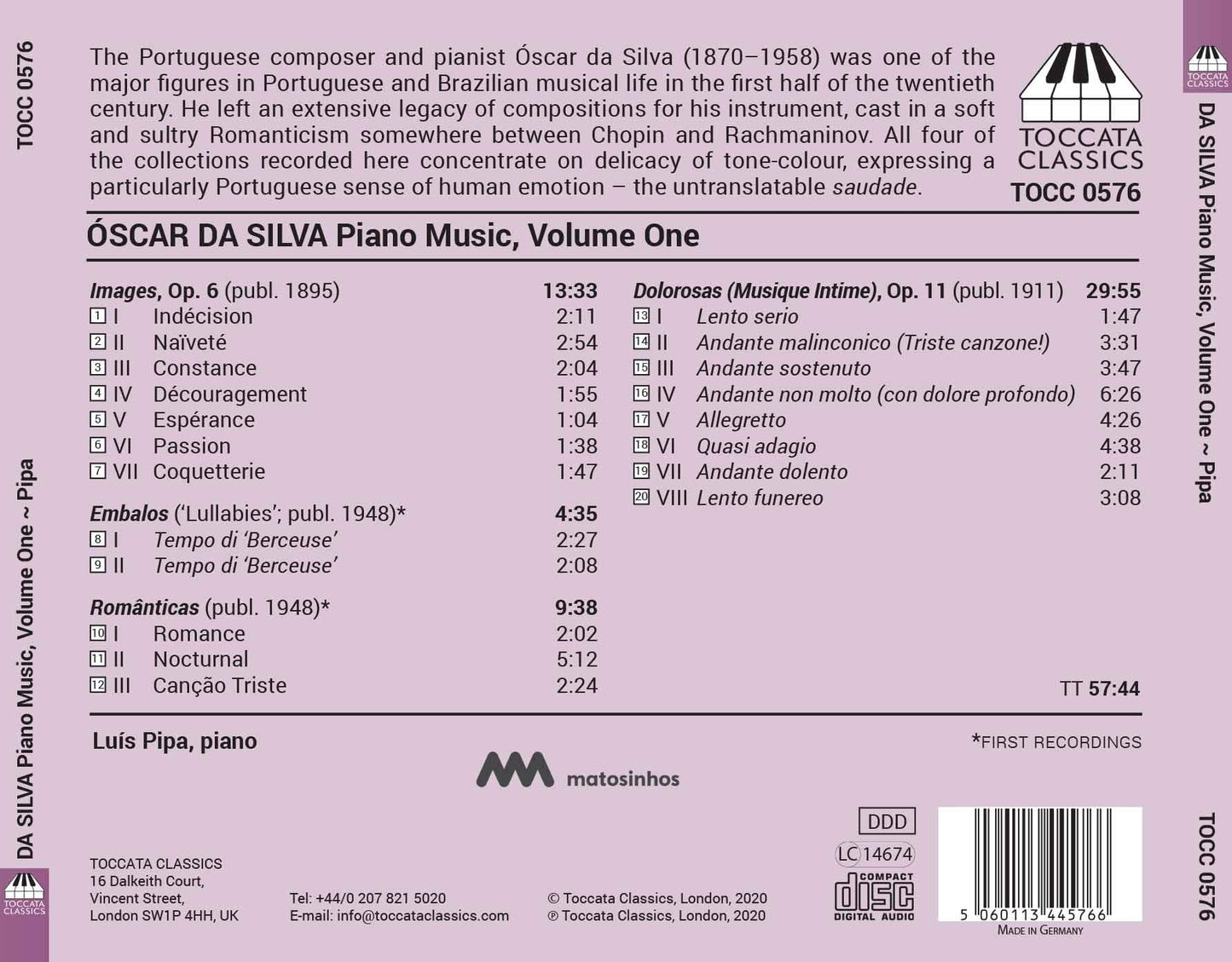 Óscar da Silva: Piano Music, Vol. 1
