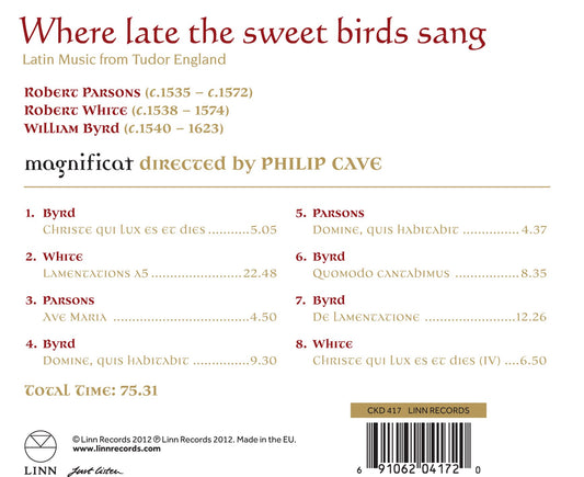 Where Late the Sweet Birds Sang (Latin Music from Tudor Engl