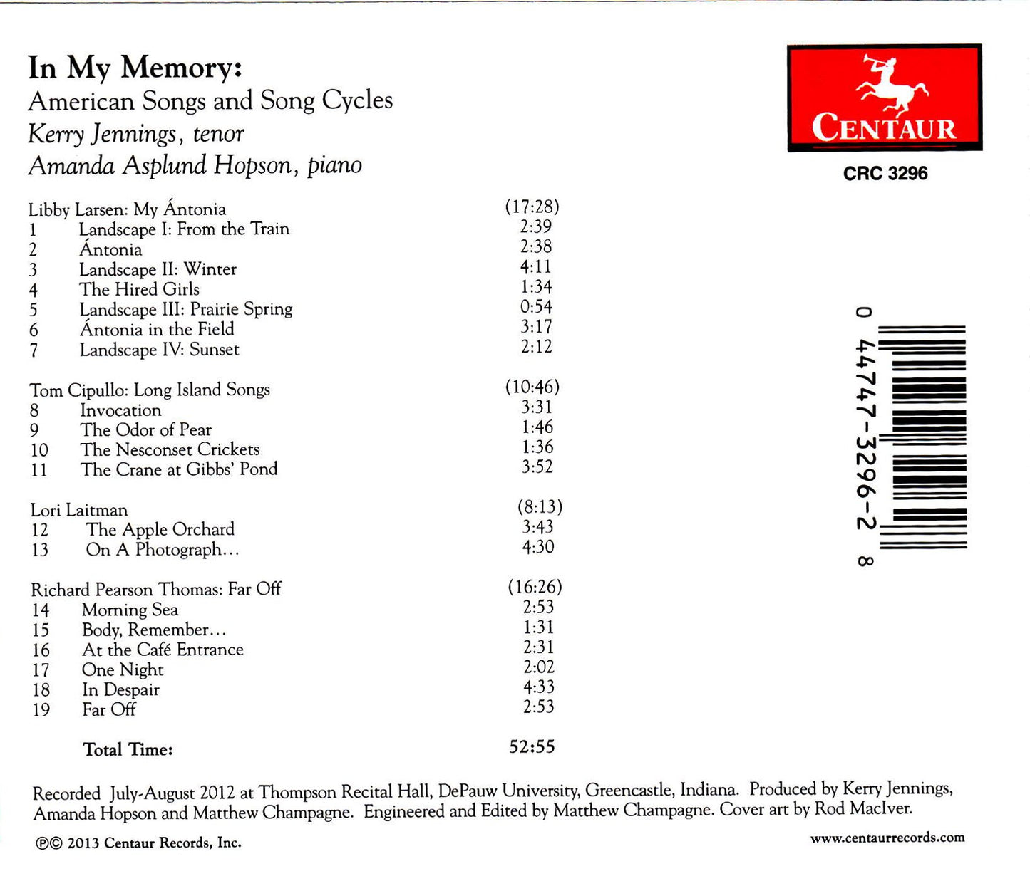 In My Memory: American Songs and Song Cycles
