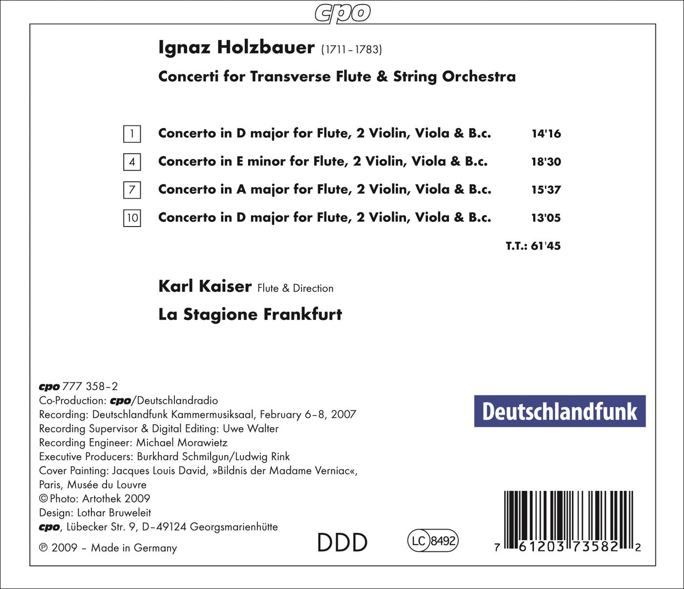 Holzbauer, I.: Flute Concertos in D Major / E Minor / A Majo
