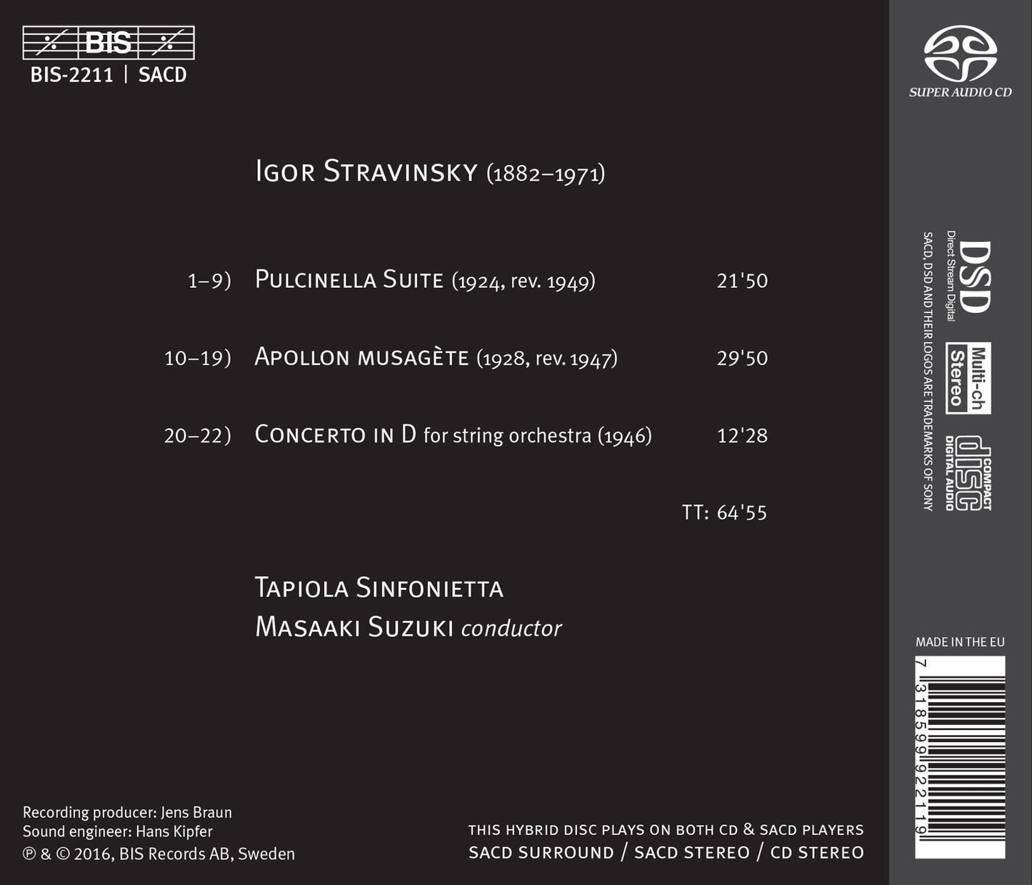 Stravinsky: Pulcinella Suite, Apollon musagète & Concerto fo