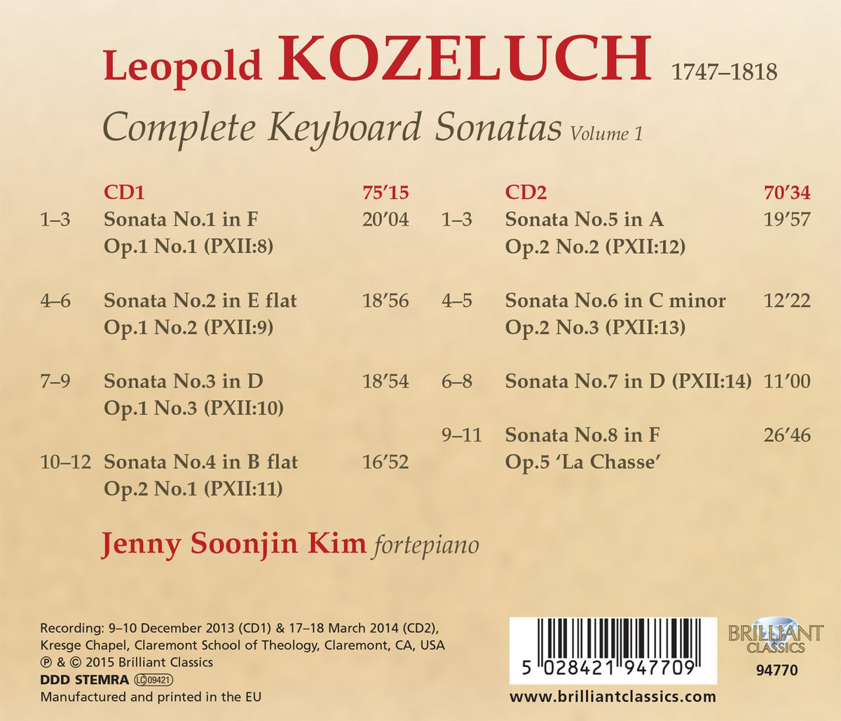 Koželuch: Complete Keyboard Sonatas Vol.1