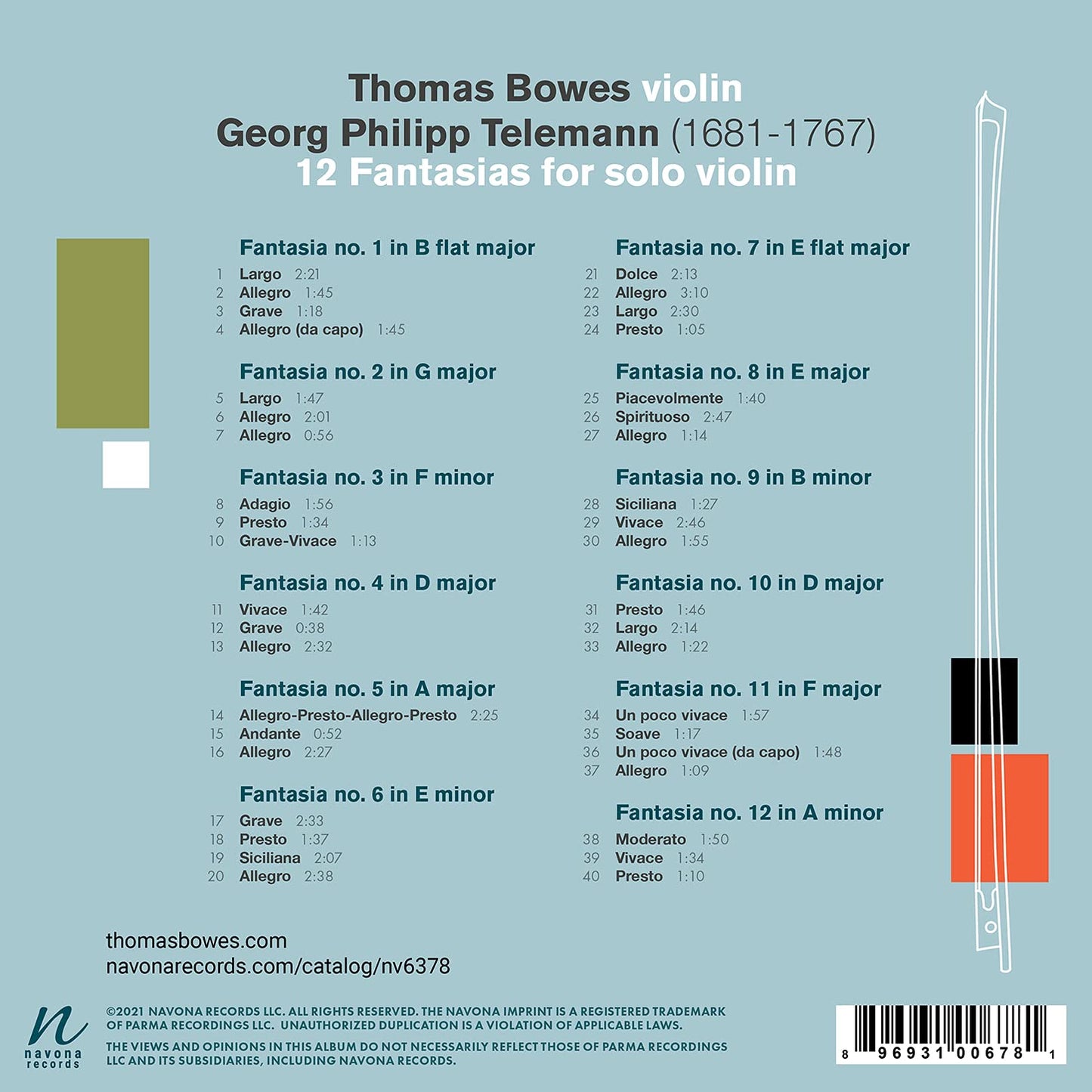 12 FANTASIAS FOR SOLO VIOLIN