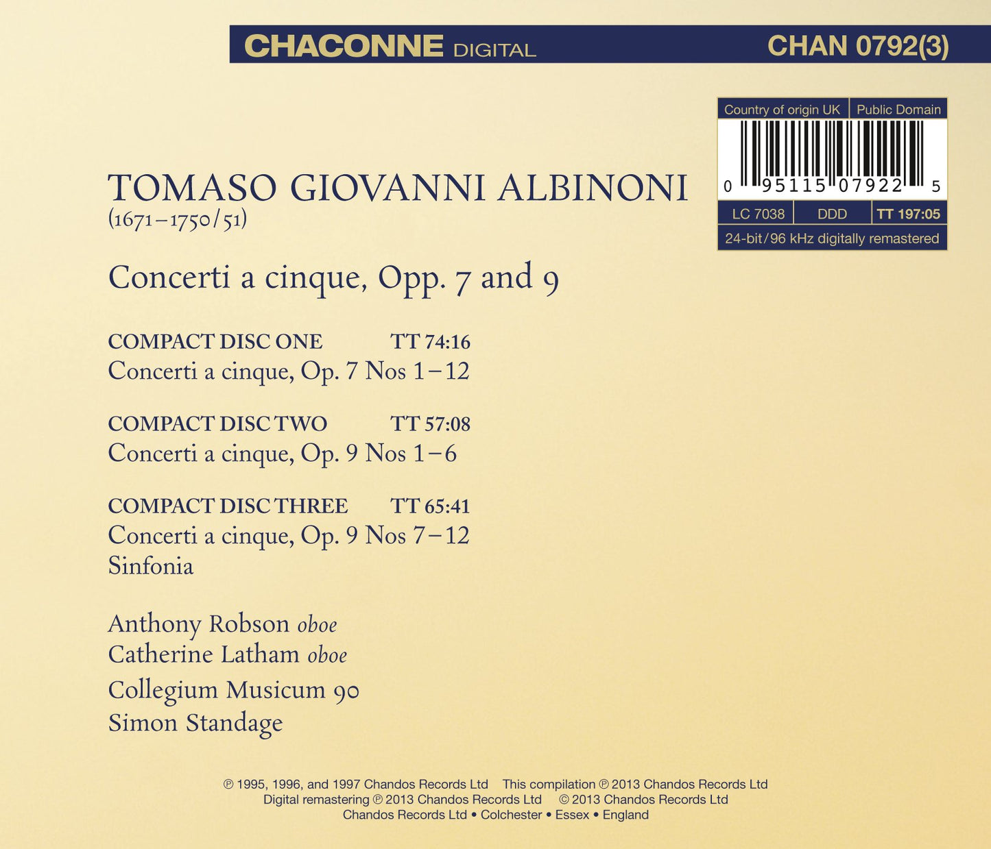 Albinoni: The Collected Concertos for Oboes & Strings