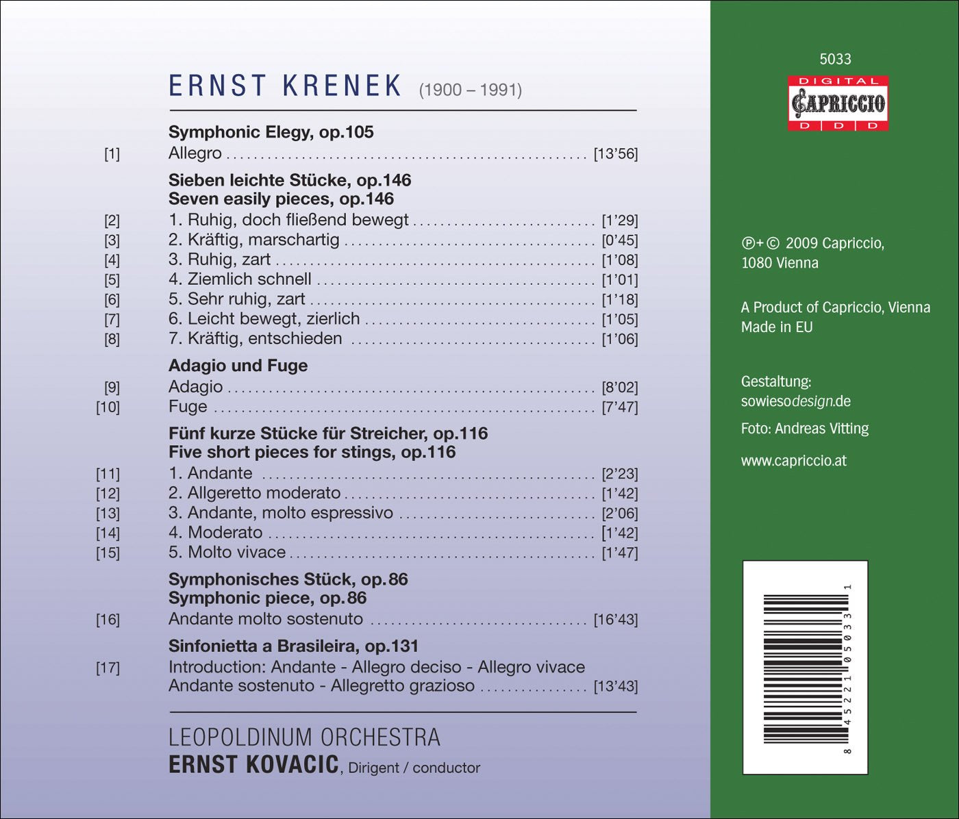 Krenek, E.: 7 Easy Pieces / 5 Short Pieces / Symphonic Elegy
