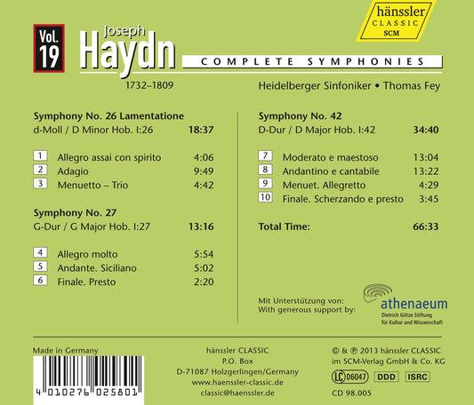 Haydn: Symphonies, Vol. 19