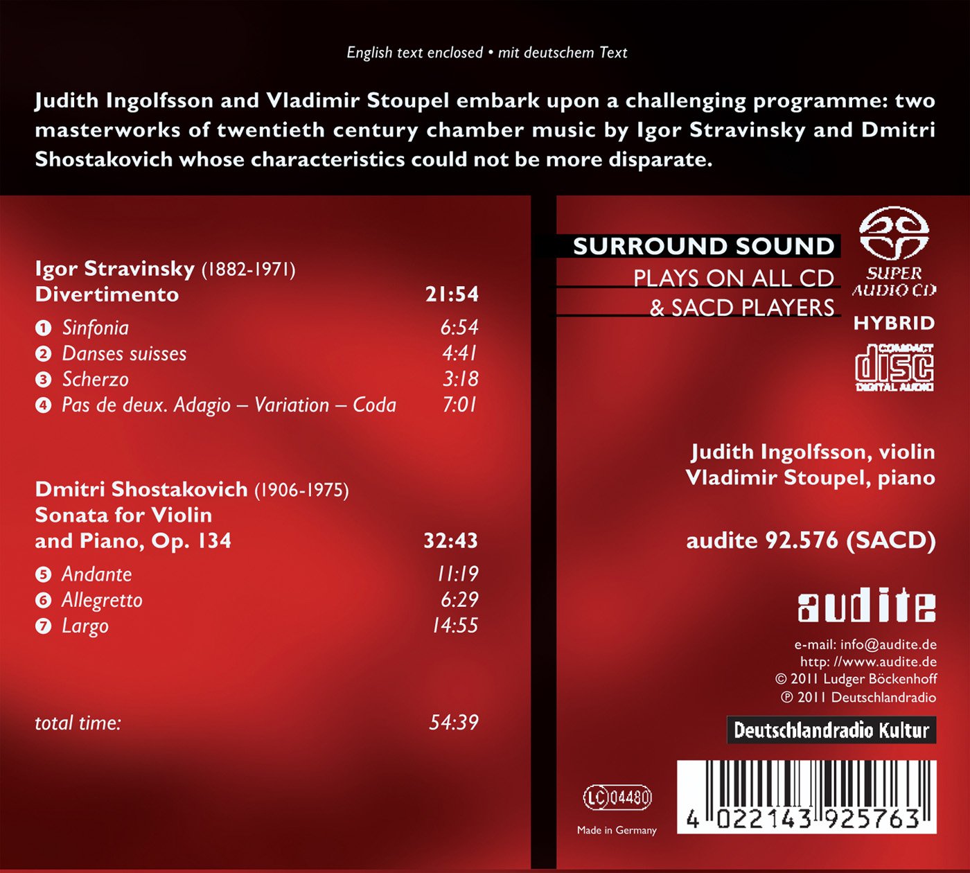 Stravinsky: Divertimento - Shostakovich: Violin Sonata