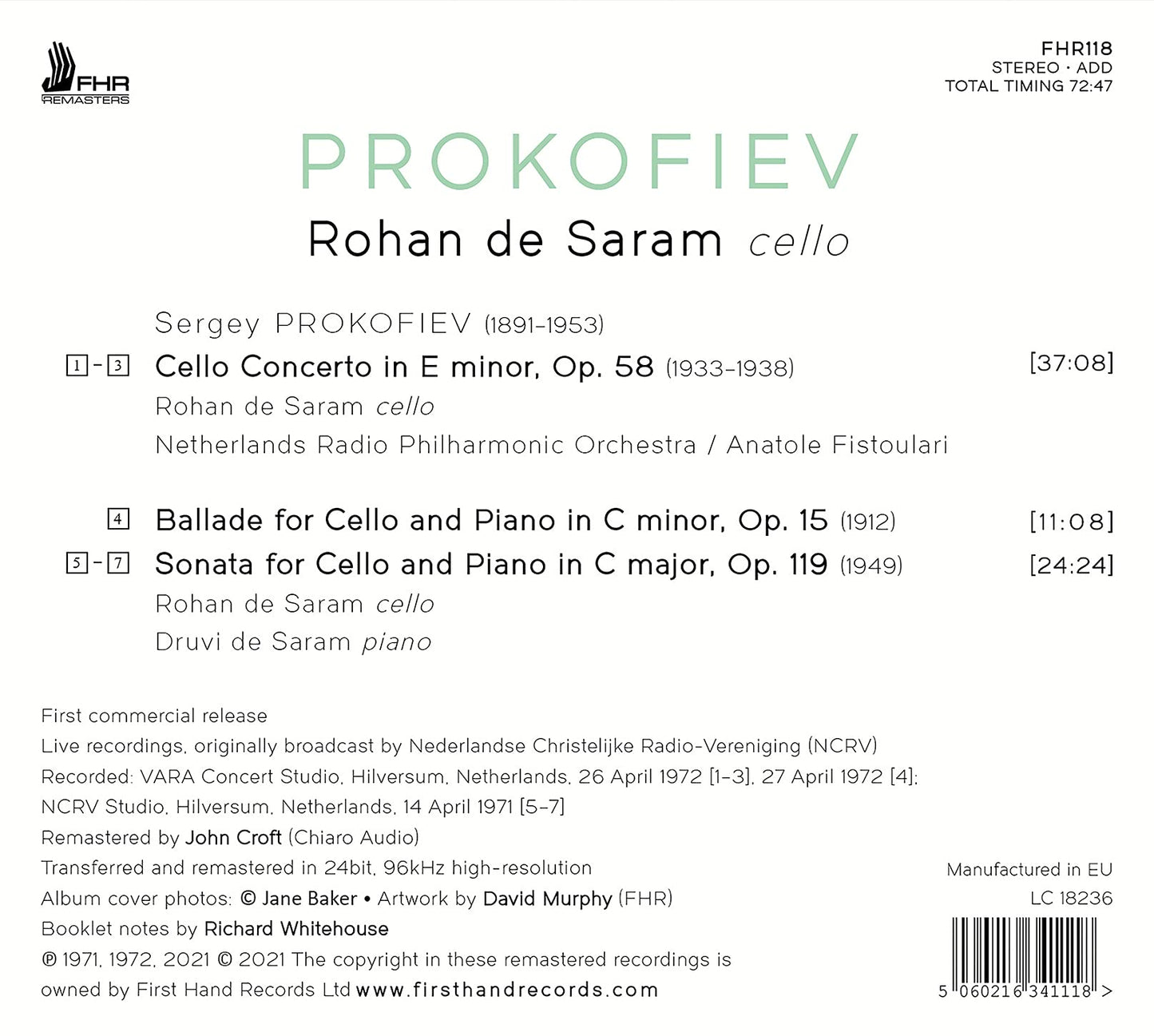 Prokofiev: Cello Concerto, Op. 58 - Ballade, Op. 15 - Cello