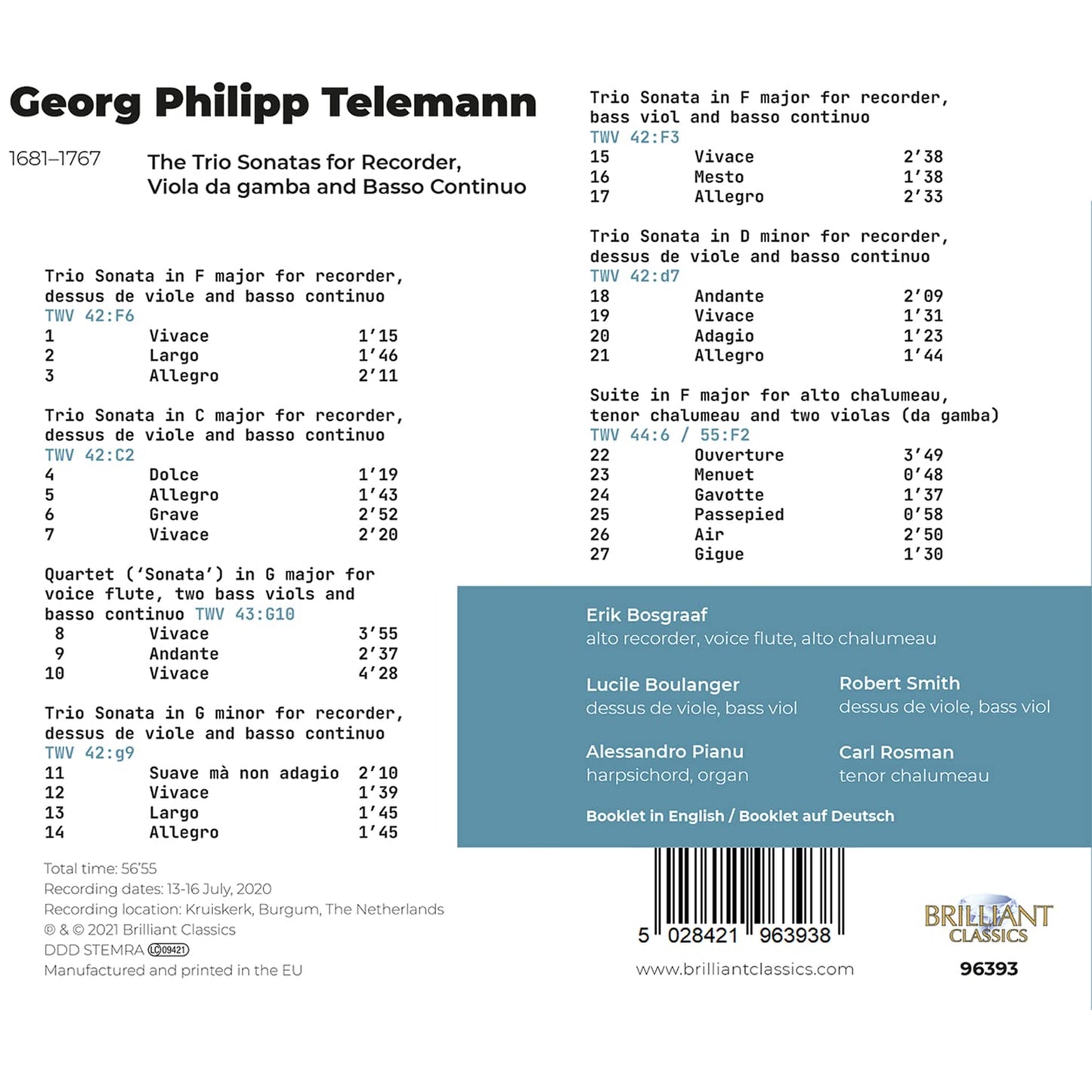 Telemann: Trio Sonatas for Recorder & Viola da Gamba