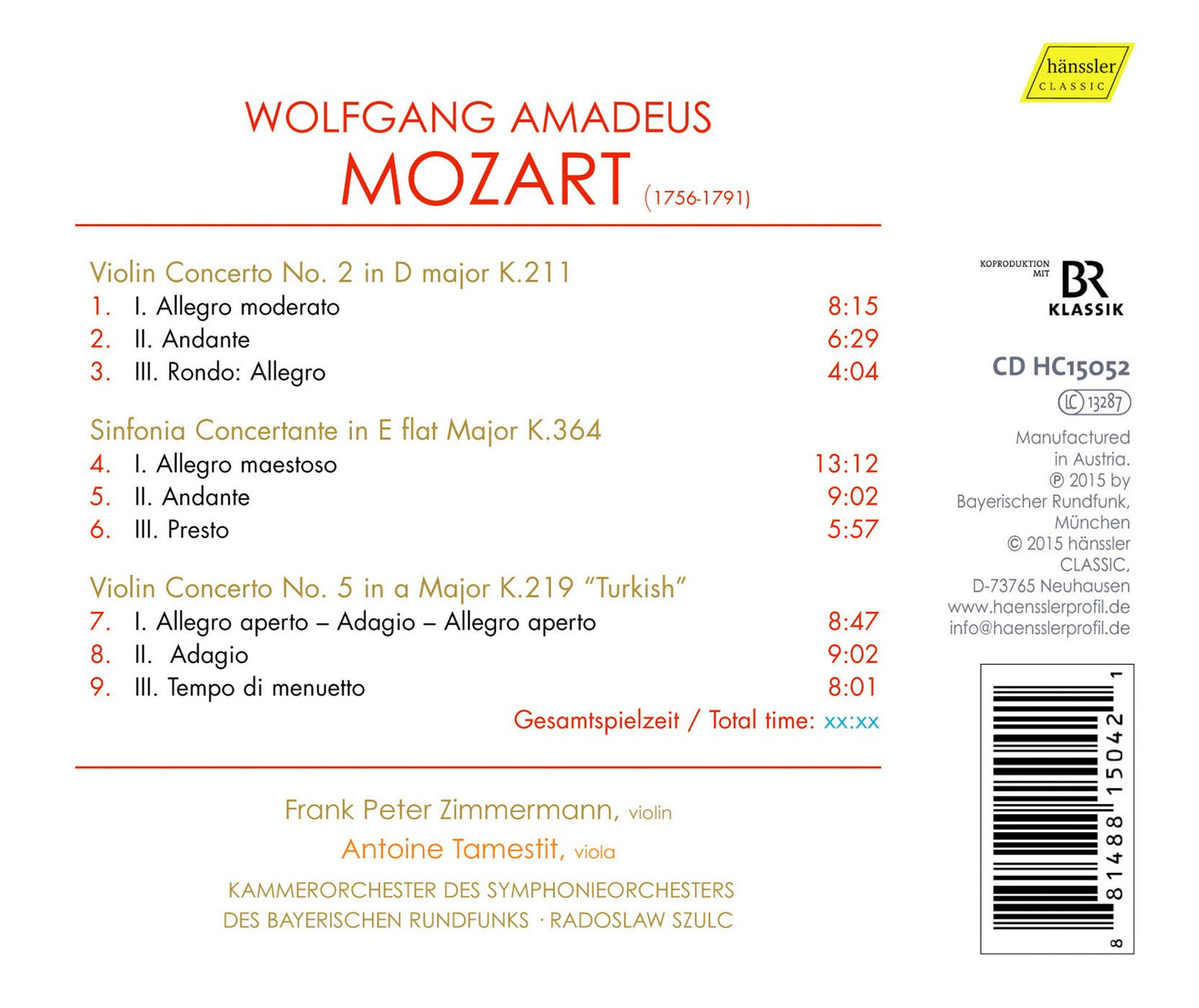 Mozart: Violin Concertos Nos. 2 & 5 and Sinfonia concertante