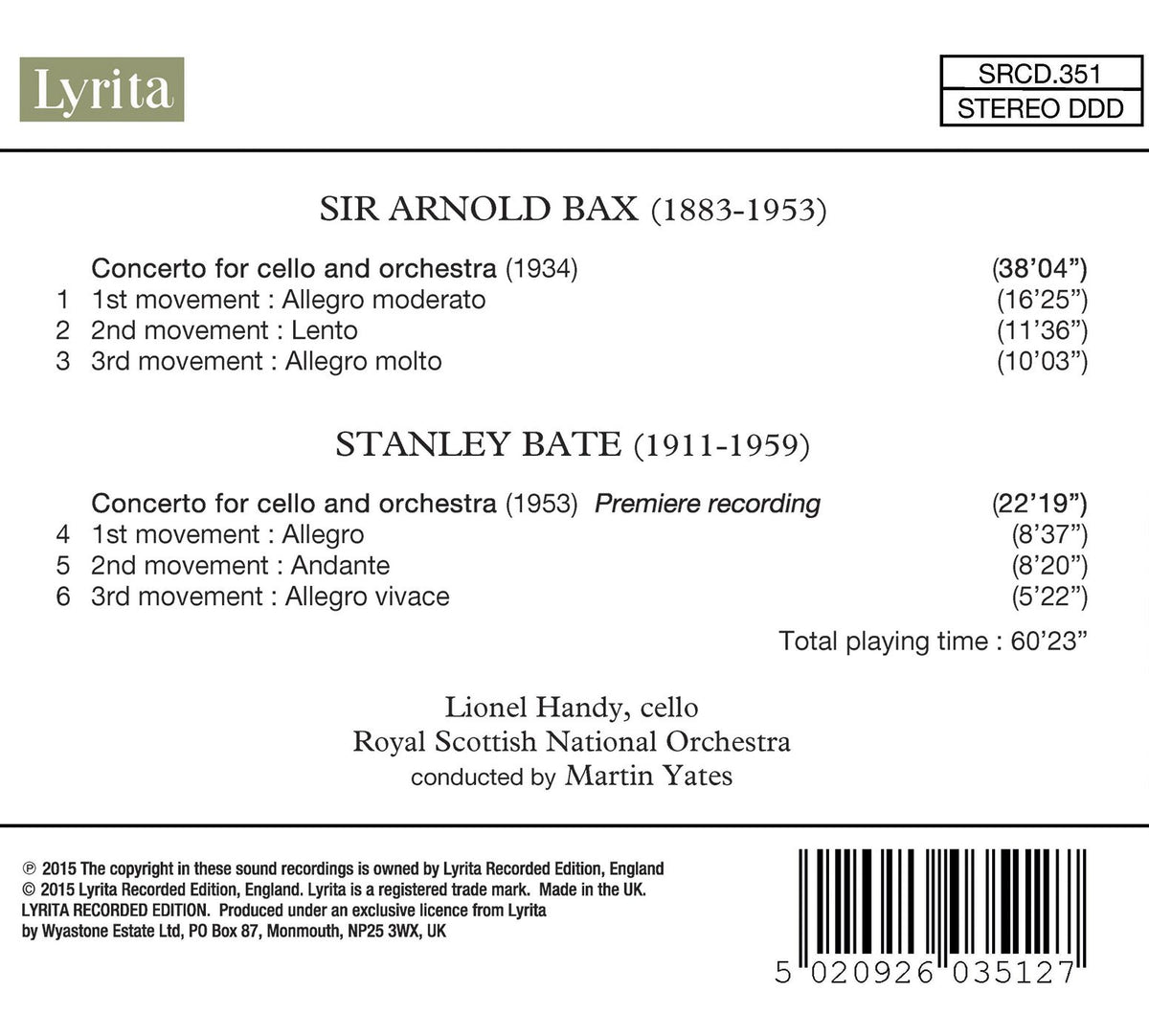 Bax & Bate: Cello Concertos