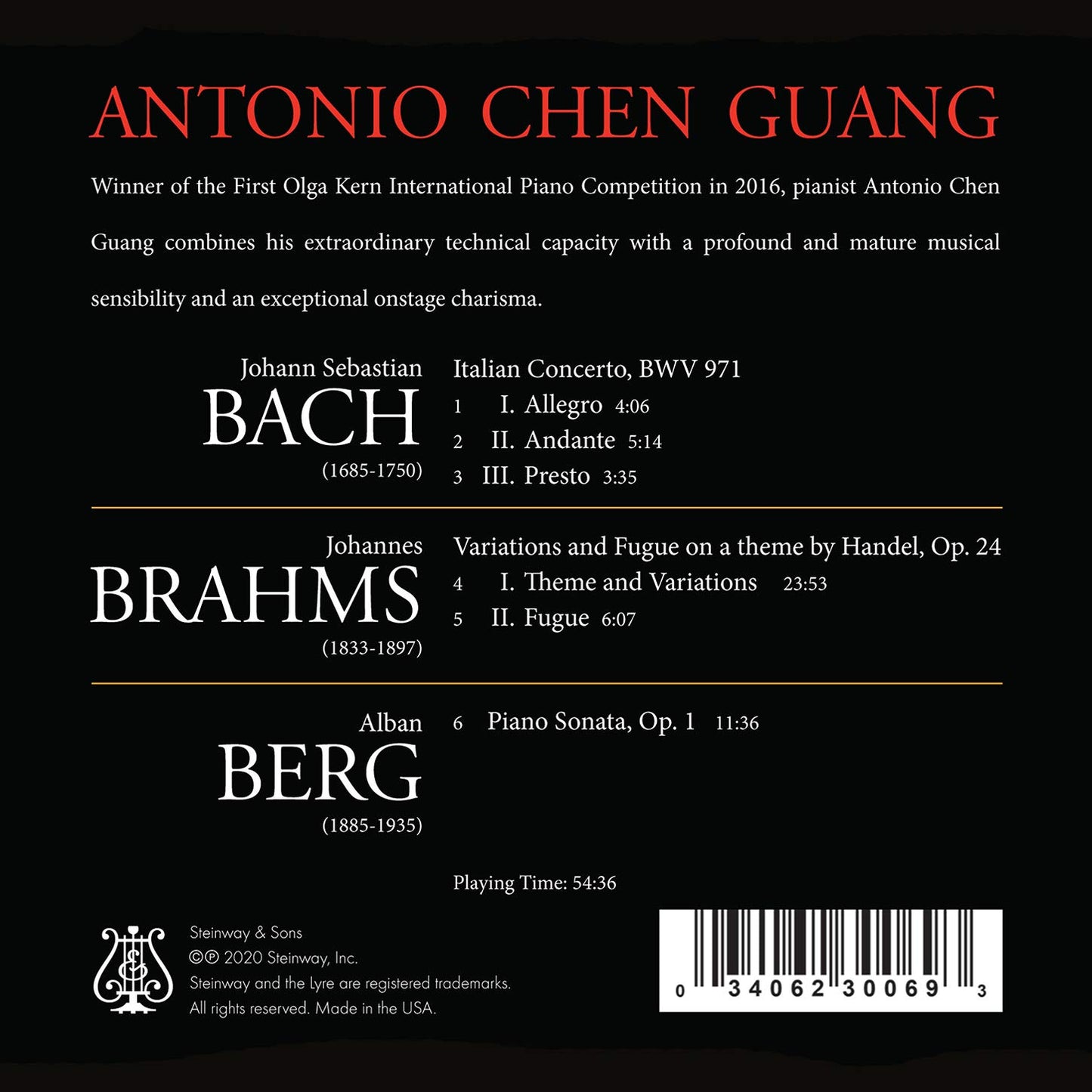 Piano Recital: Chen, Antonio Guang - Bach / Brahms / Berg