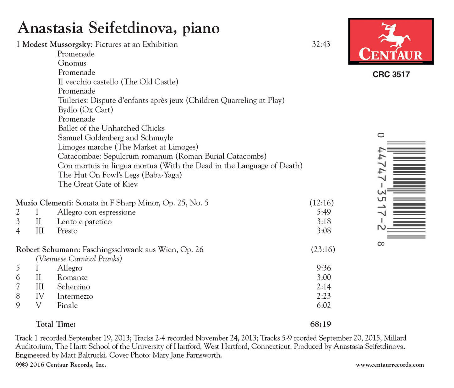 Mussorgsky, Clementi & Schumann: Piano Works