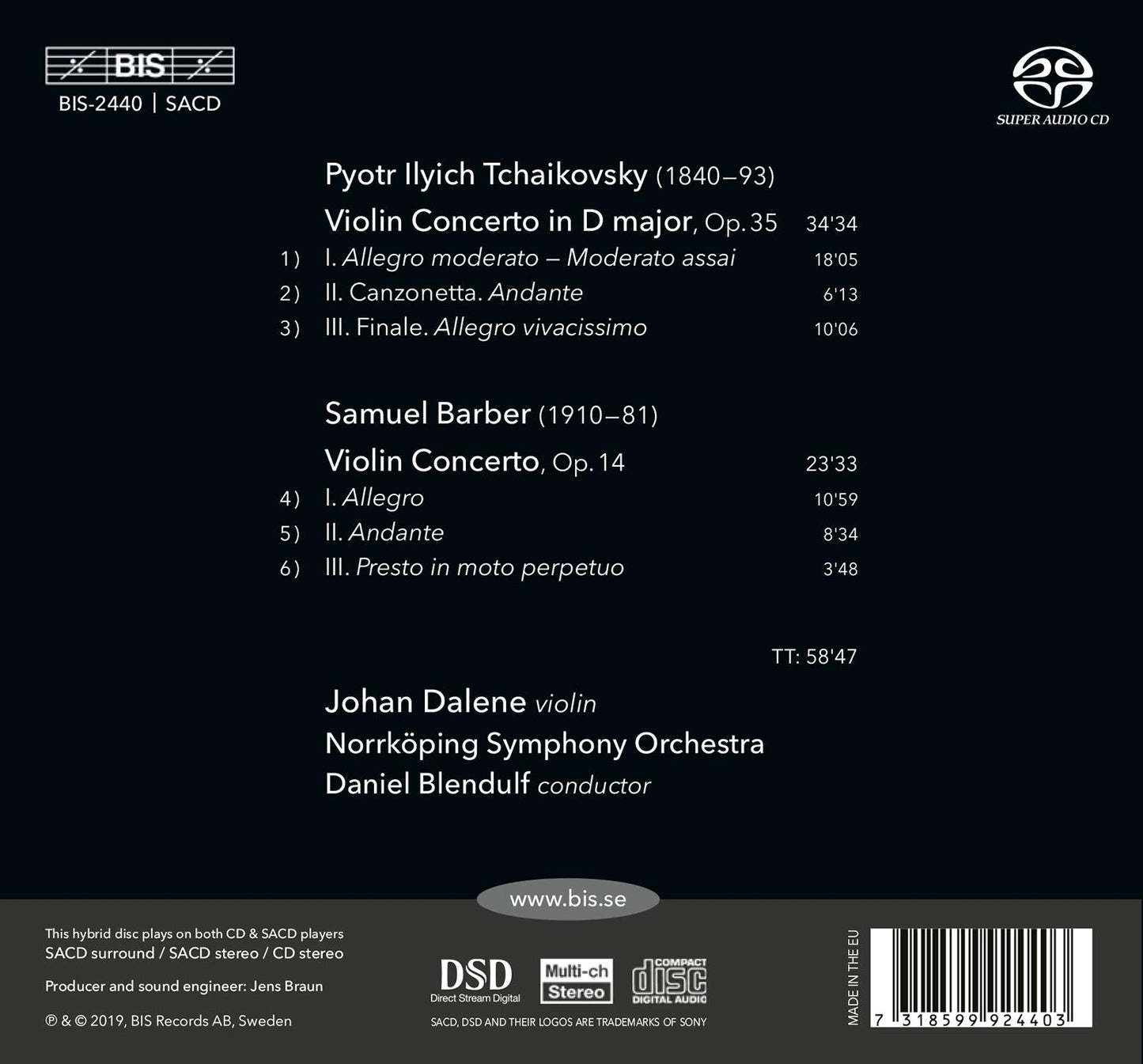 Tchaikovsky & Barber: Violin Concertos