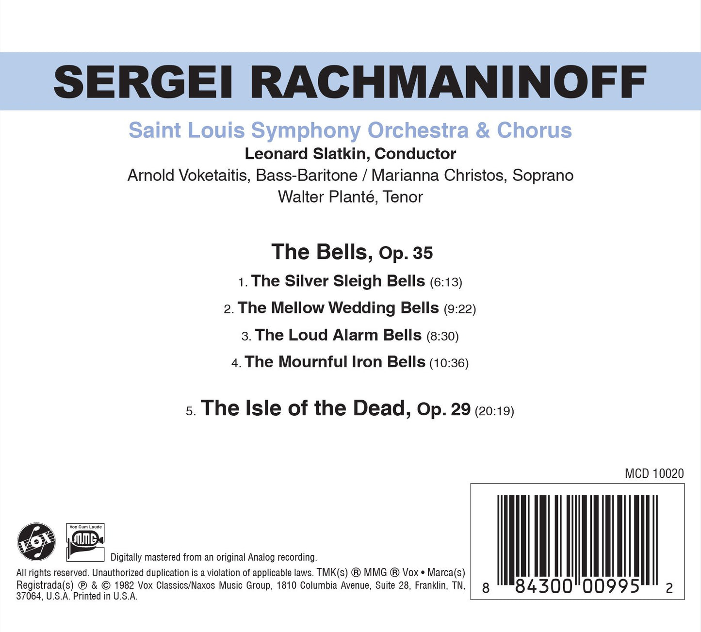 Rachmaninoff: The Bells, Op. 35 & Isle of the Dead, Op. 29