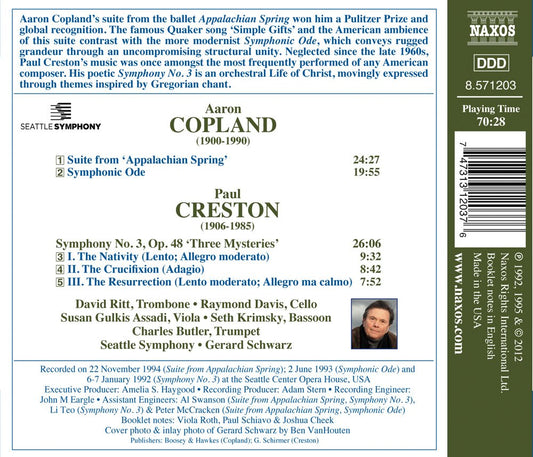 Copland: Appalachian Spring Suite - Symphonic Ode - Creston: