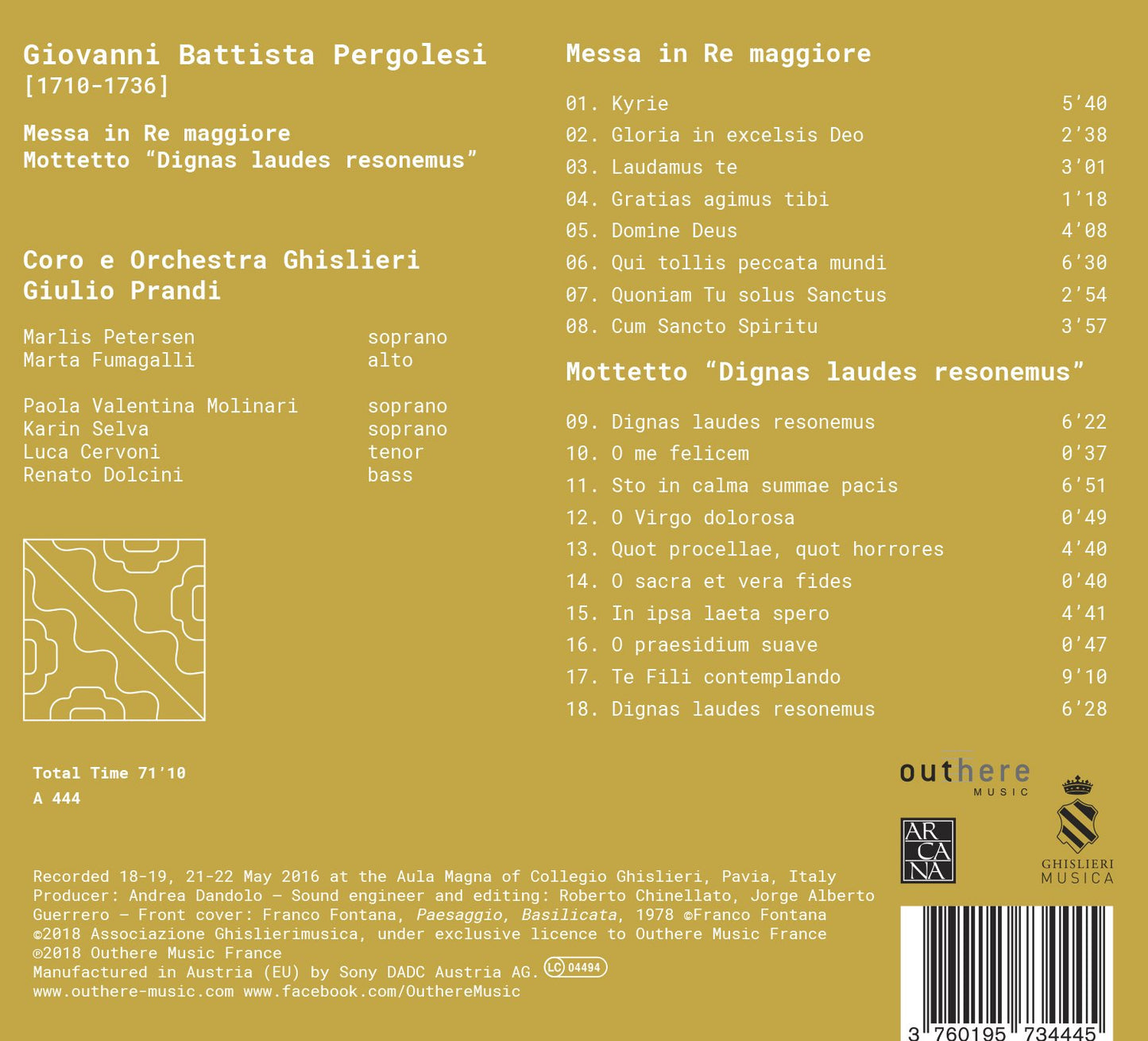 Pergolesi: Mass in D Major & Mottetto "Dignas Laudes Resonem