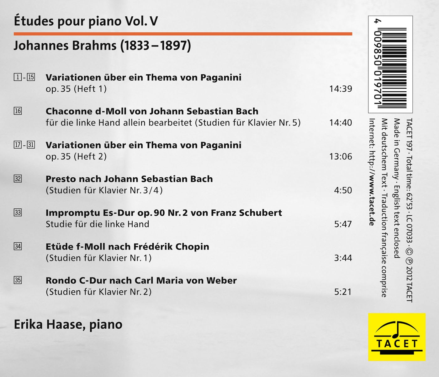 V 5: ETUDES POUR PIANO