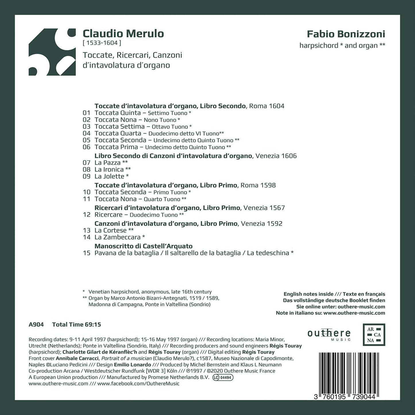 Merulo: Toccate, ricercari, canzoni d'intavolatura d'organo