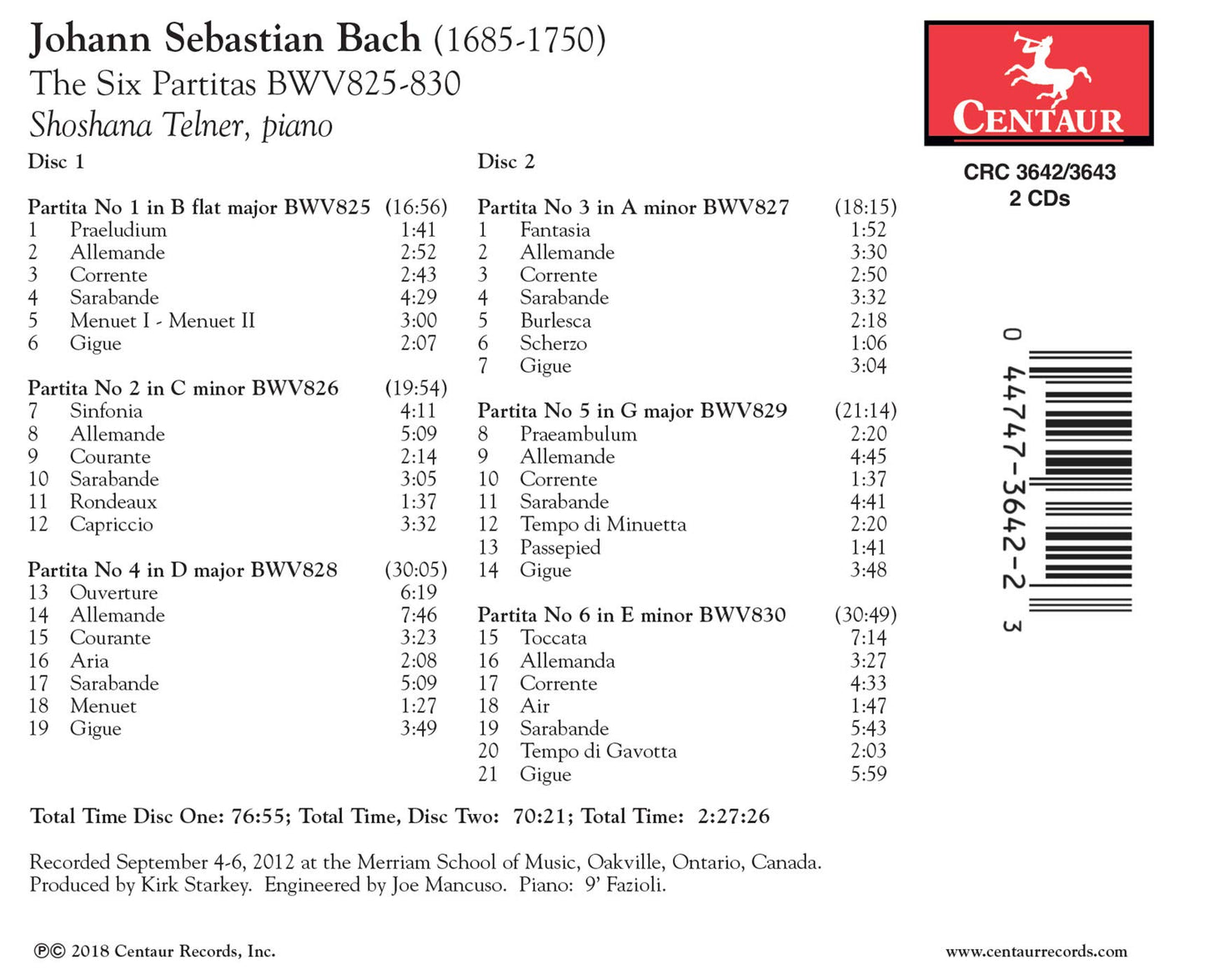 Bach: 6 Partitas, BWVV 825-830
