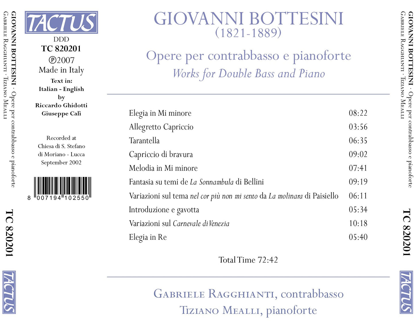 Bottesini: Opere per contrabbasso & pianoforte