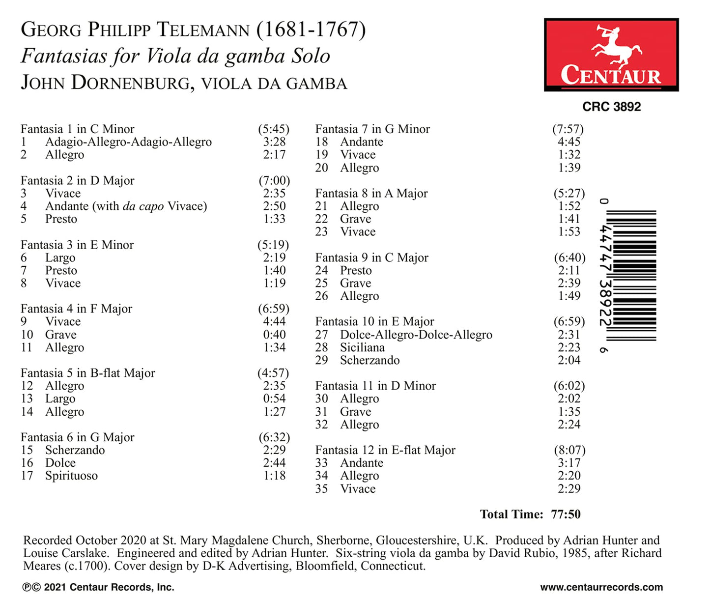 FANTASIAS FOR VIOLA DA GAMBA