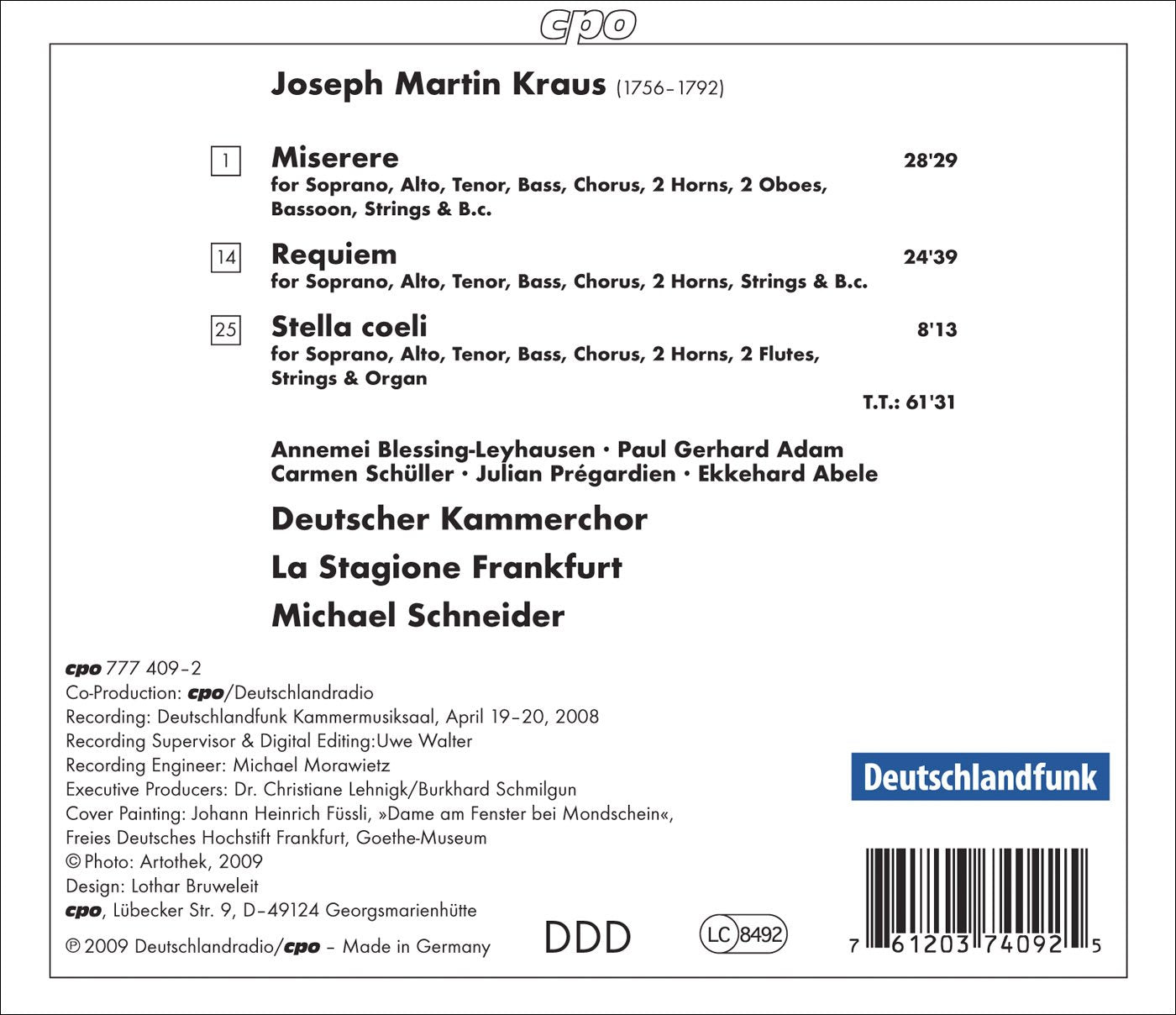 Kraus: Miserere in C Minor, Requiem in D Minor & Stella coel