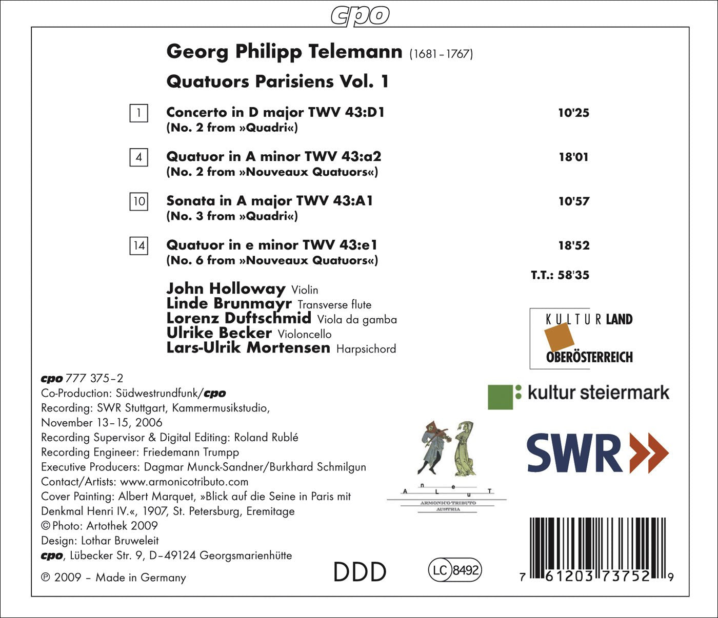 Telemann: Quatuors Parisiens, Vol. 1