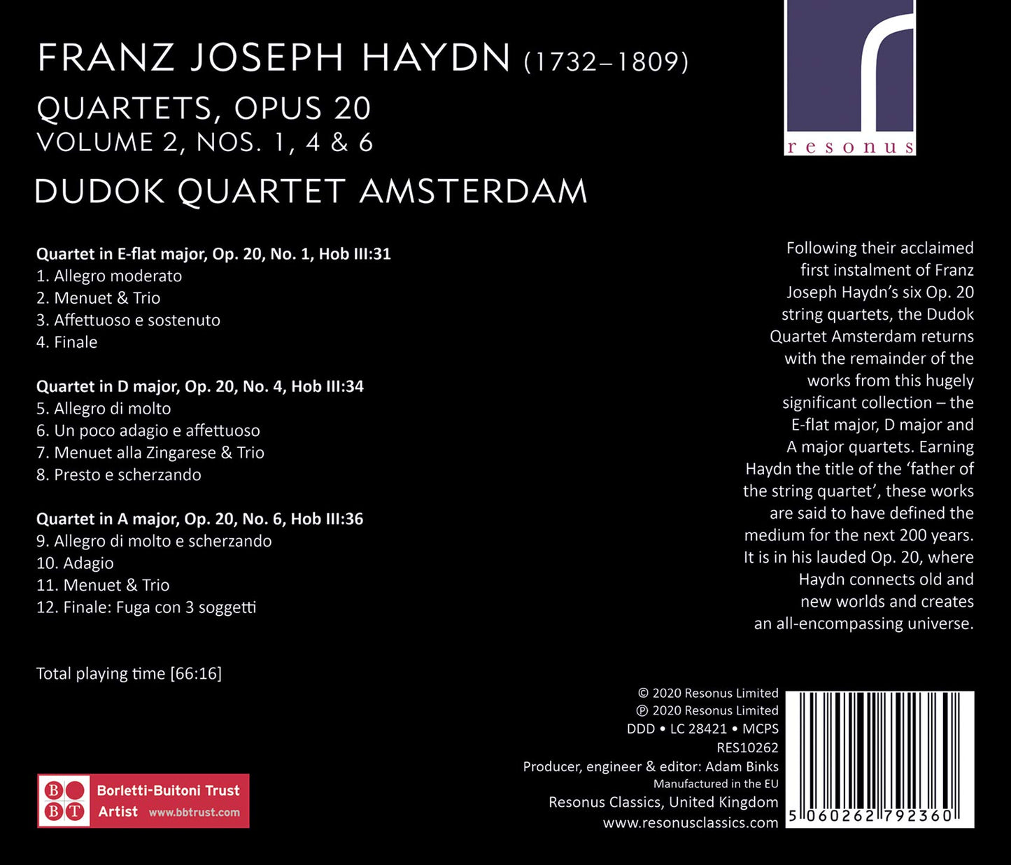 Haydn: String Quartets, Op. 20, Volume 2, Nos. 1, 4 & 6