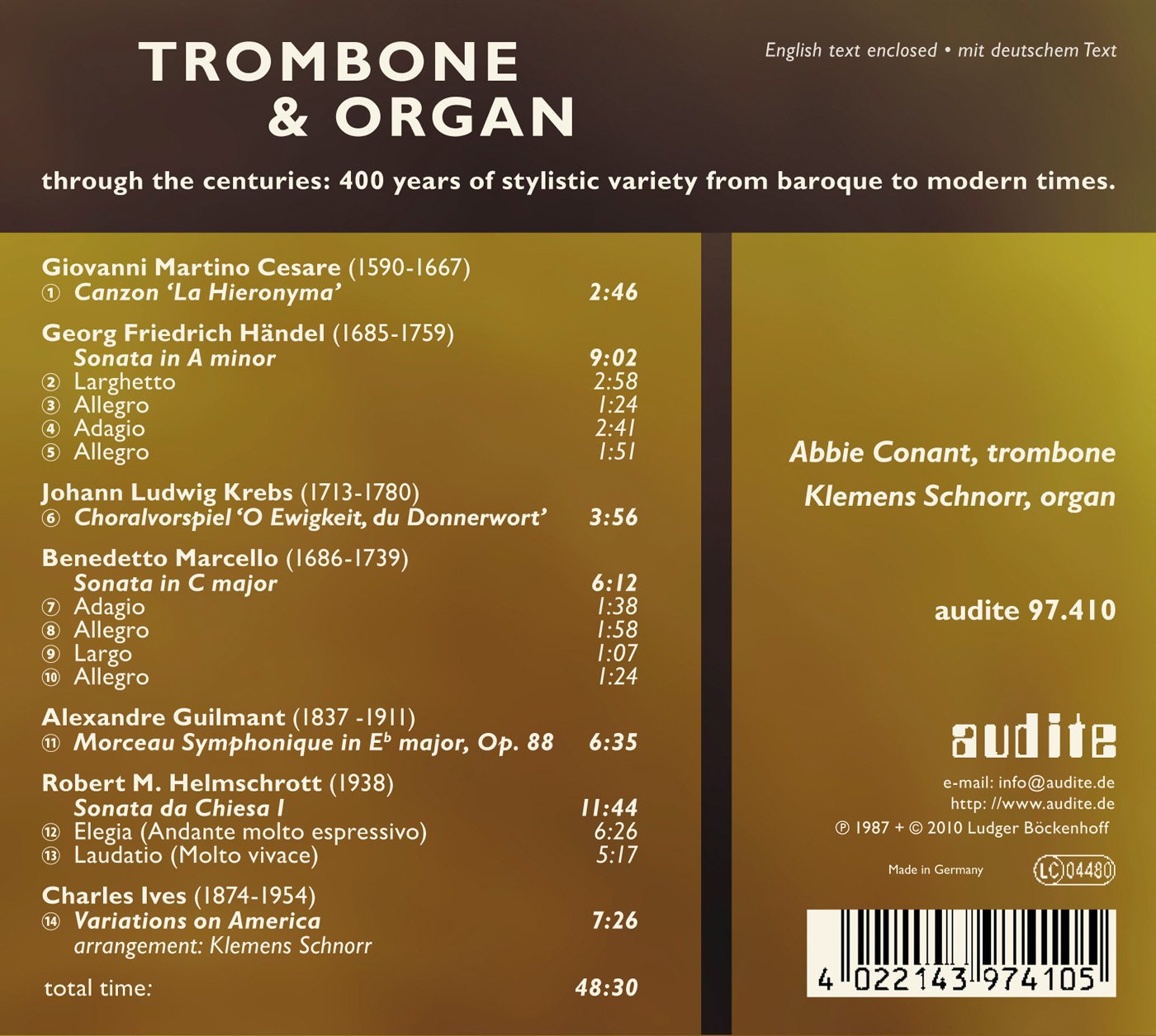 Trombone & Organ: Cesare, Handel, Krebs, Marcello, Guilmant,