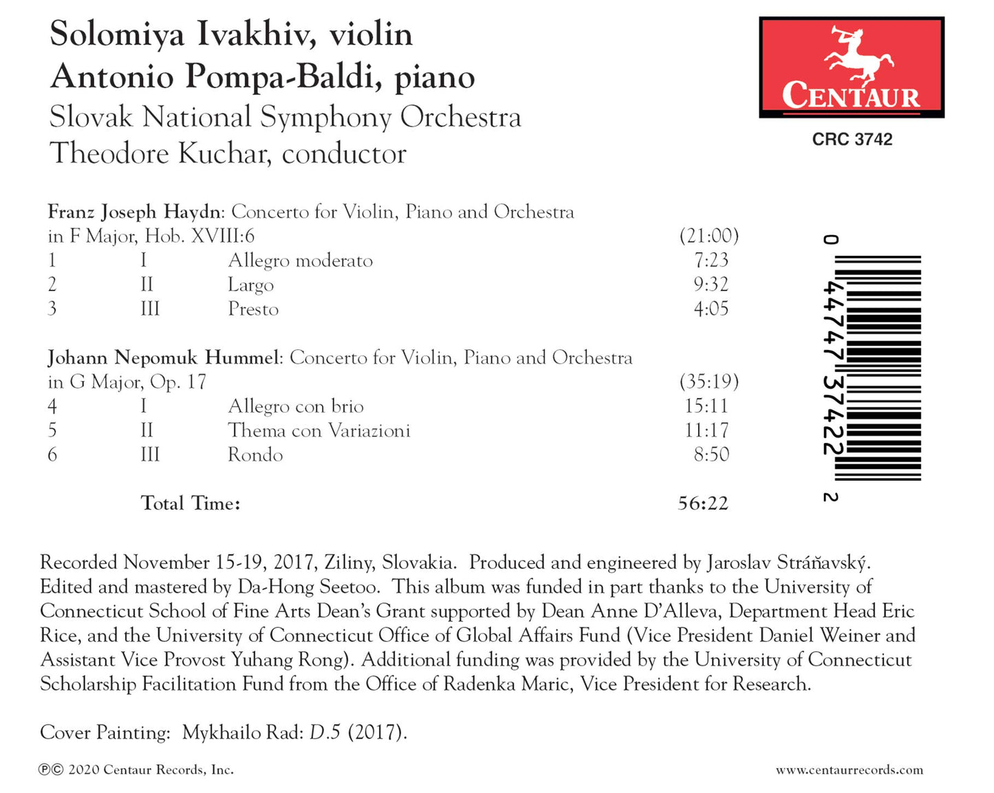 Haydn + Hummel:  Concerto for Violin, Piano and Orchestra in