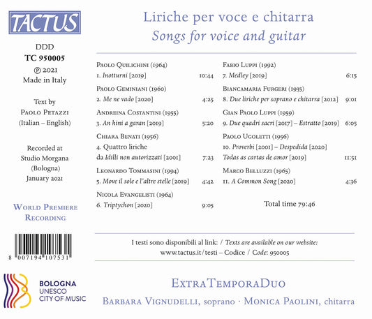 Liriche per voce e chitarra (Songs for voice and guitar)